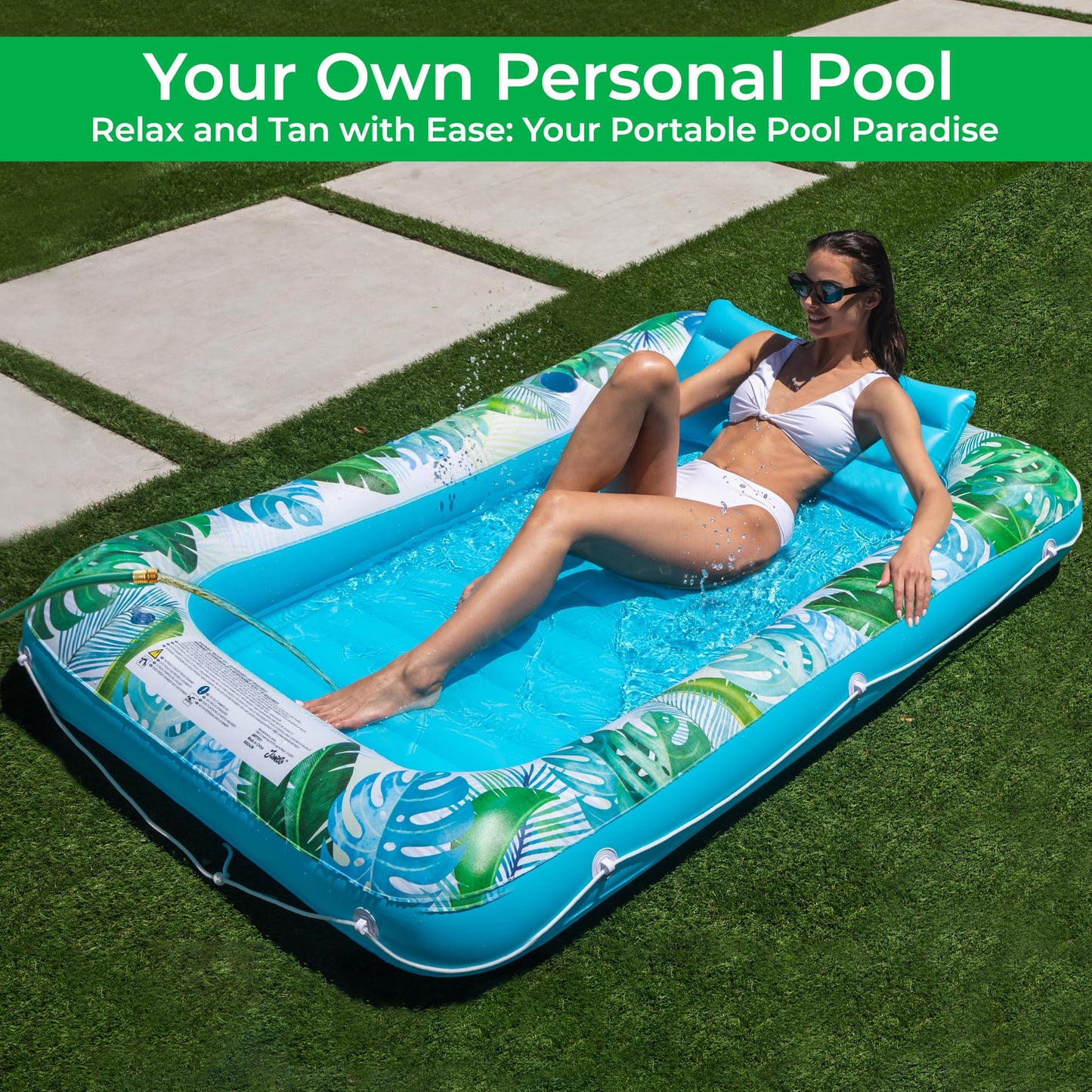 JAMBO Inflatable Tanning Pool Lounger Float - 70 x 47 Sun Tanning Pool Float with Pillow
