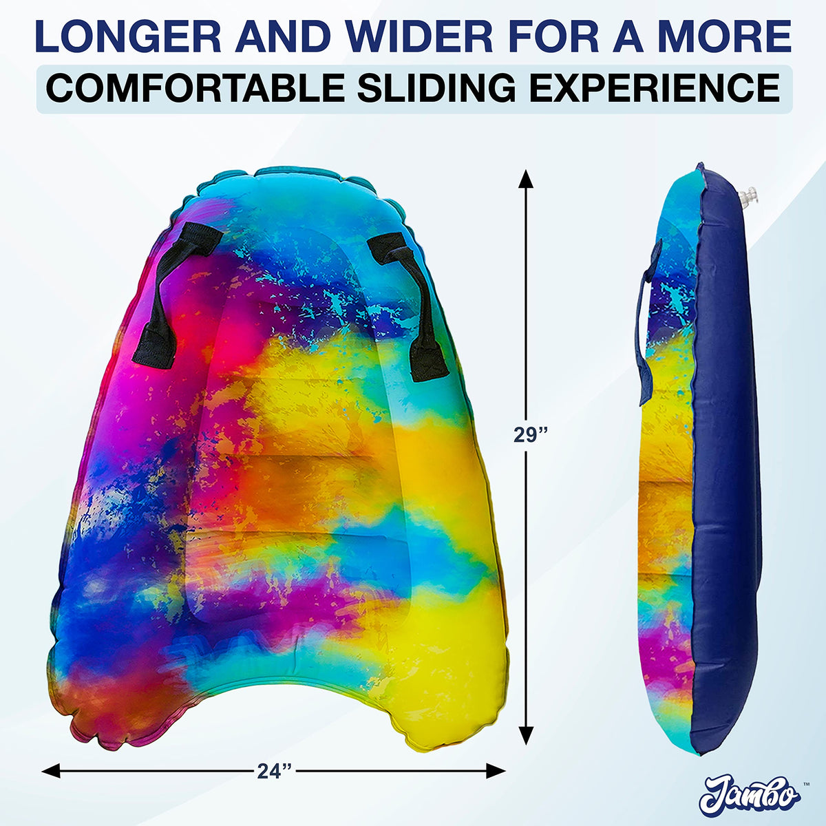 JAMBO Inflatable Surf Body Board with Handles - Durable Boogie Board for Beach, Pool & Lake (1 Pack)