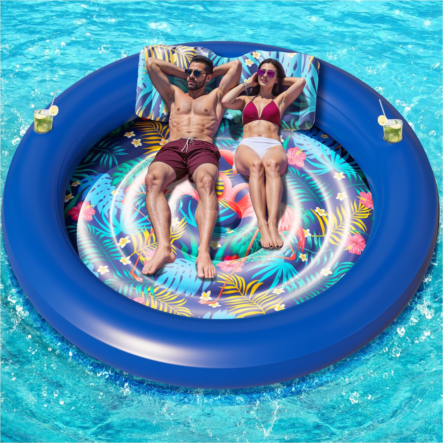 JAMBO Huge Round 76x76 Tanning Pool Lounger – All-in-One Pool Float