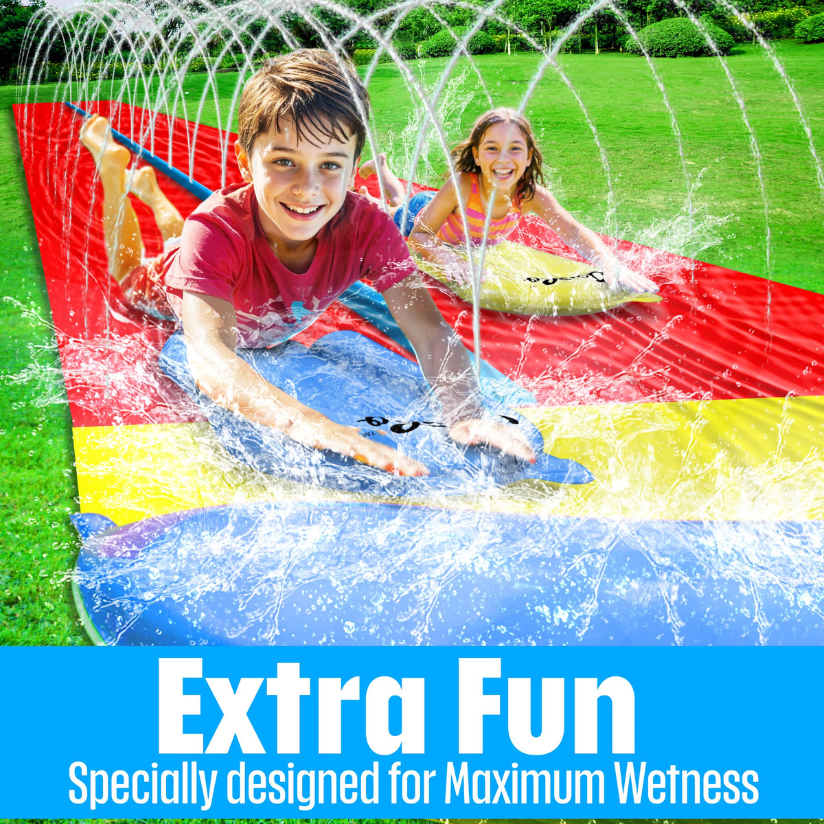 JAMBO 24ft XL Slip Splash & Slide – 3-Lane Backyard Water Fun with 3 Bodyboards