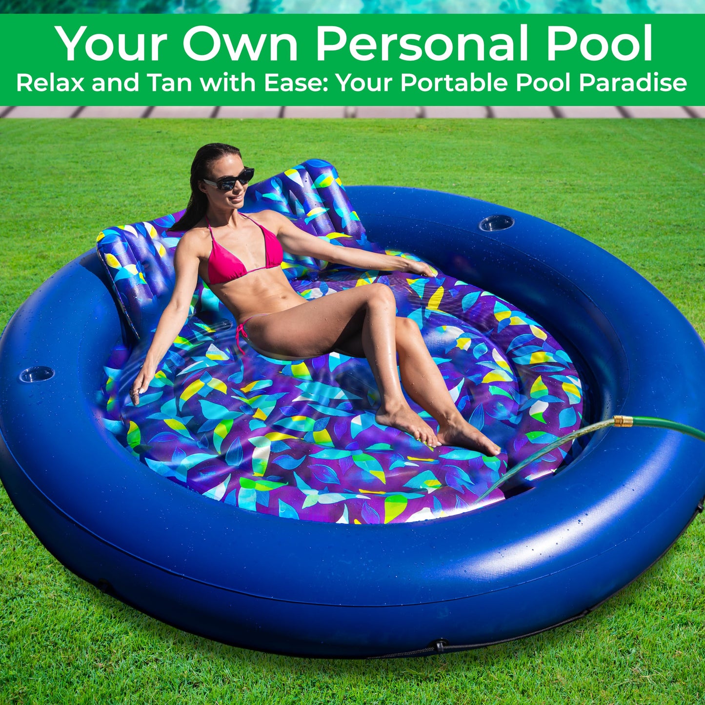 JAMBO Huge Round 76x76 Tanning Pool Lounger – All-in-One Pool Float & Sun Lounger