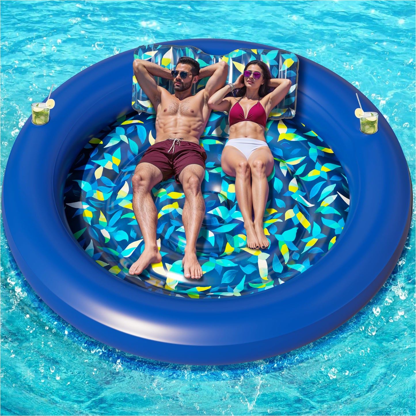 JAMBO Huge Round 76x76 Tanning Pool Lounger – All-in-One Pool Float & Sun Lounger