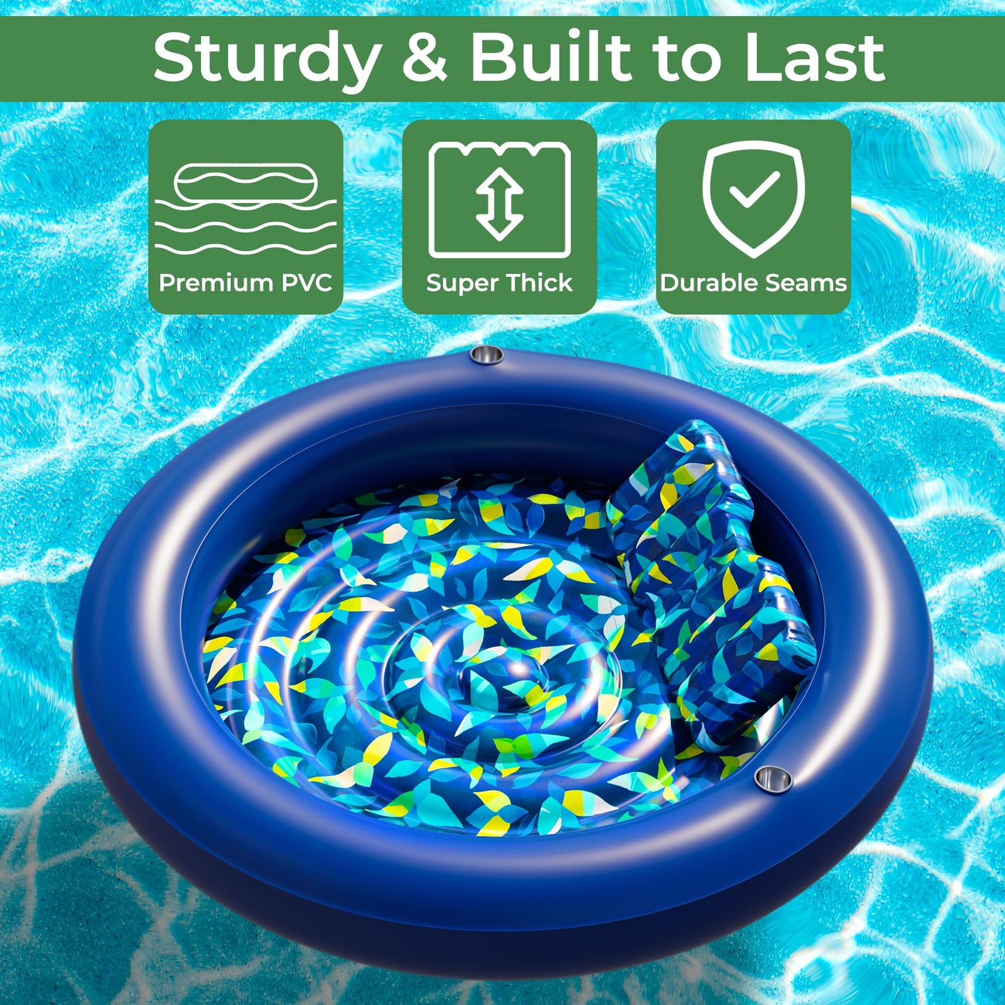 JAMBO Huge Round 76x76 Tanning Pool Lounger – All-in-One Pool Float & Sun Lounger