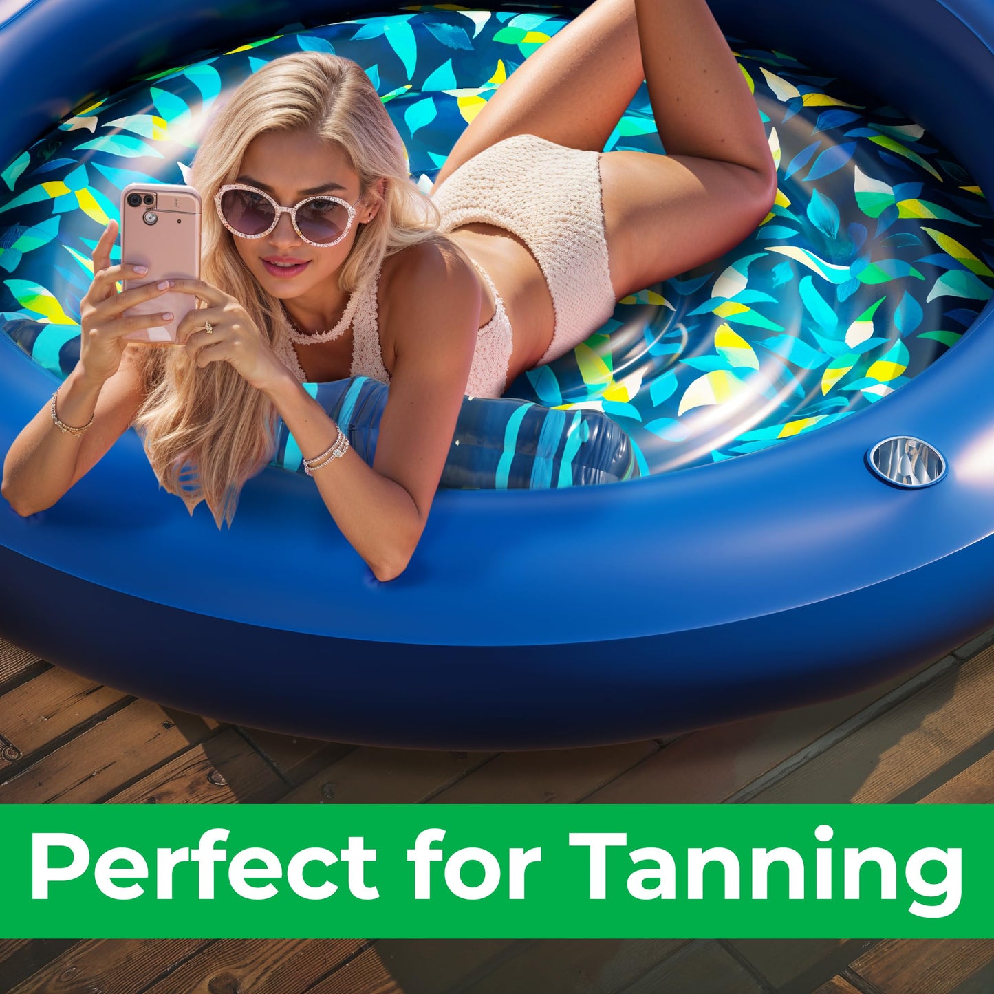 JAMBO Huge Round 76x76 Tanning Pool Lounger – All-in-One Pool Float & Sun Lounger