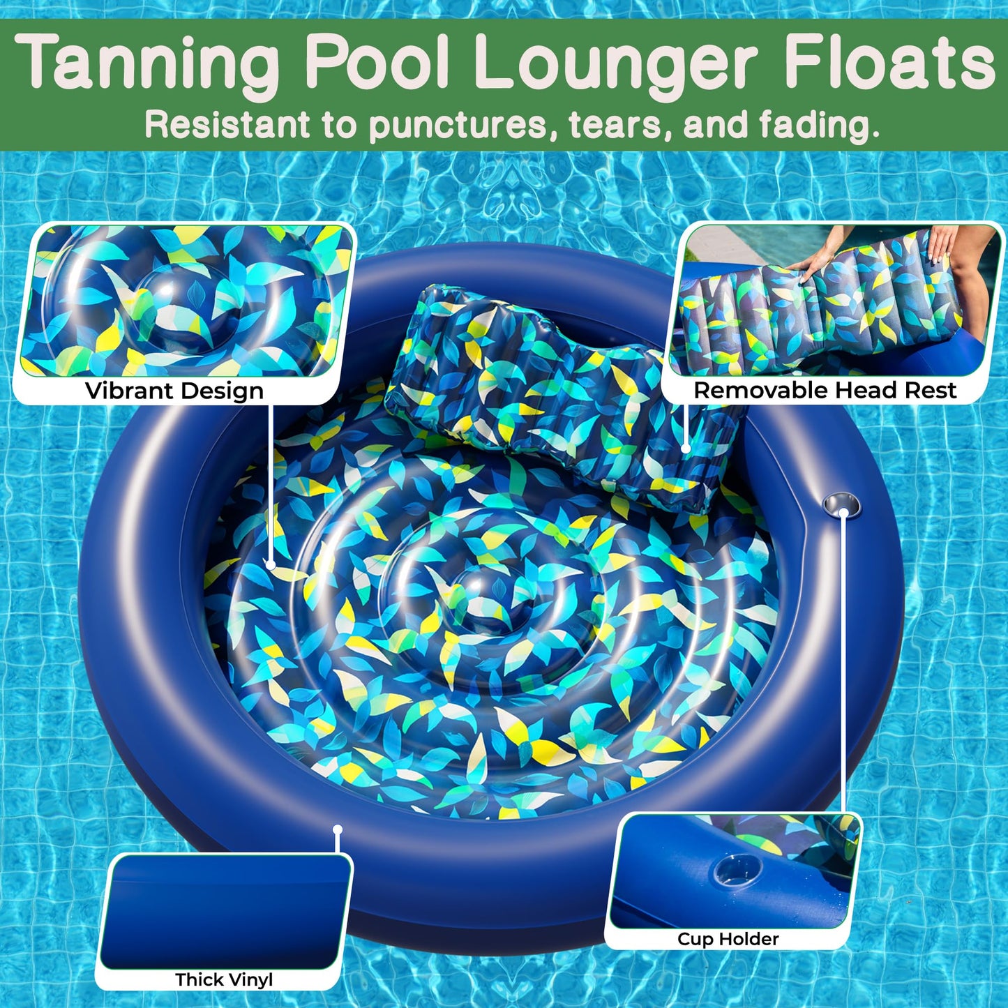 JAMBO Huge Round 76x76 Tanning Pool Lounger – All-in-One Pool Float & Sun Lounger