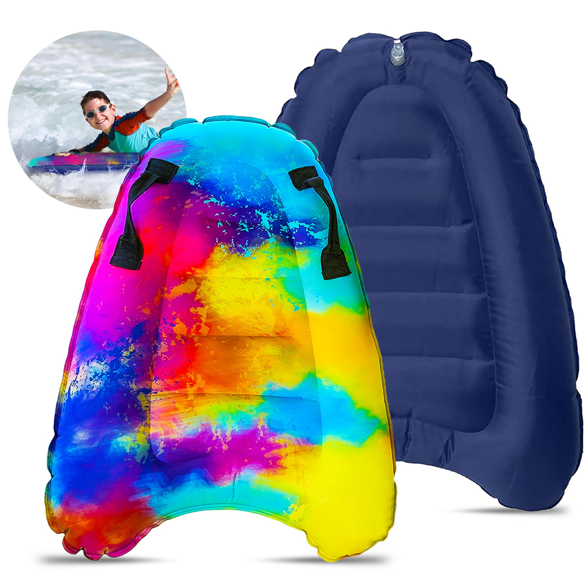 JAMBO Inflatable Surf Body Board with Handles - Durable Boogie Board for Beach, Pool & Lake (1 Pack)