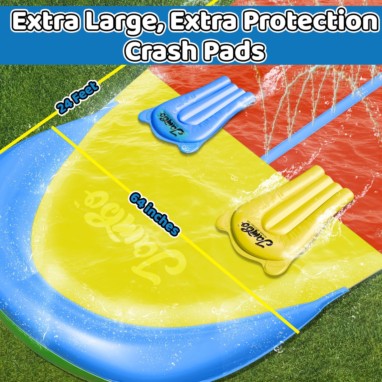 JAMBO 24ft XL Slip Splash & Slide – 3-Lane Backyard Water Fun with 3 Bodyboards