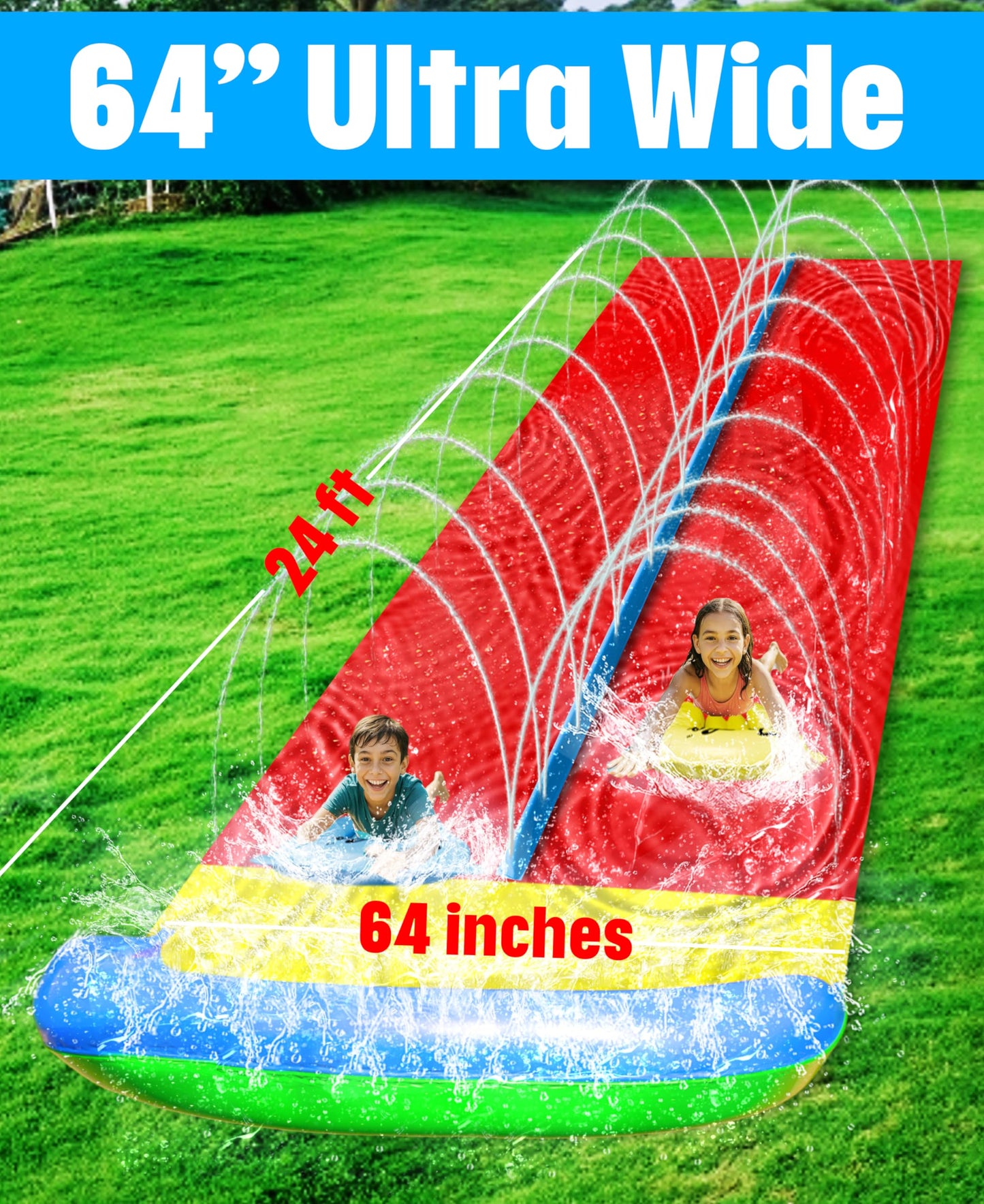 JAMBO 24ft XL Slip Splash & Slide – 3-Lane Backyard Water Fun with 3 Bodyboards