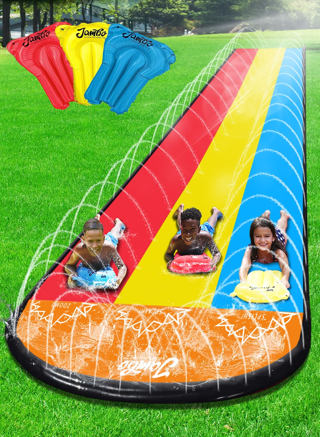 JAMBO Premium Triple Water Slide – 20ft Slip & Splash with 3 Bodyboards