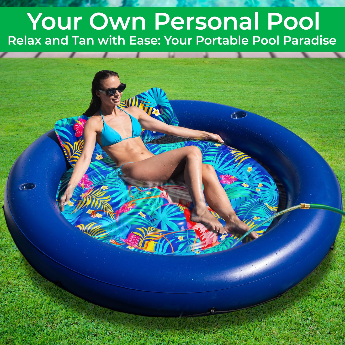JAMBO Huge Round 76x76 Tanning Pool Lounger – All-in-One Pool Float