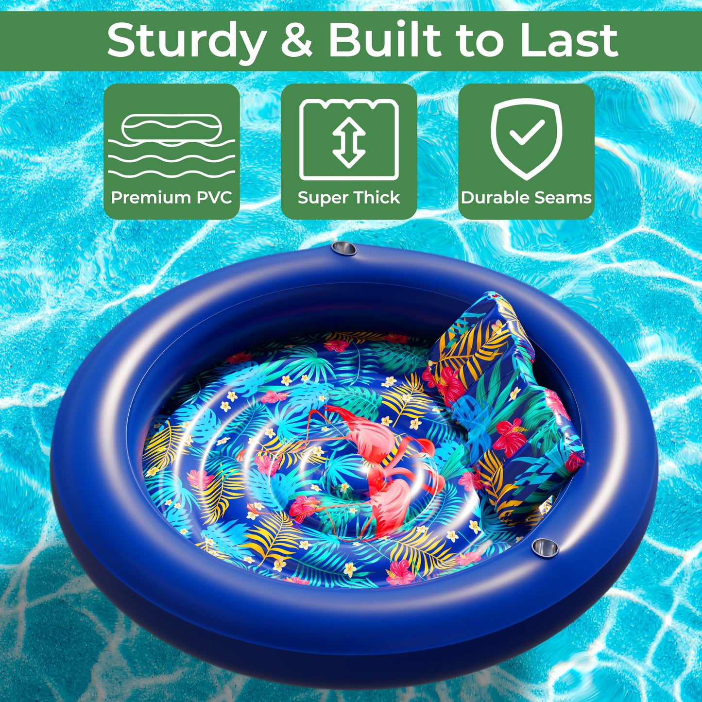 JAMBO Huge Round 76x76 Tanning Pool Lounger – All-in-One Pool Float