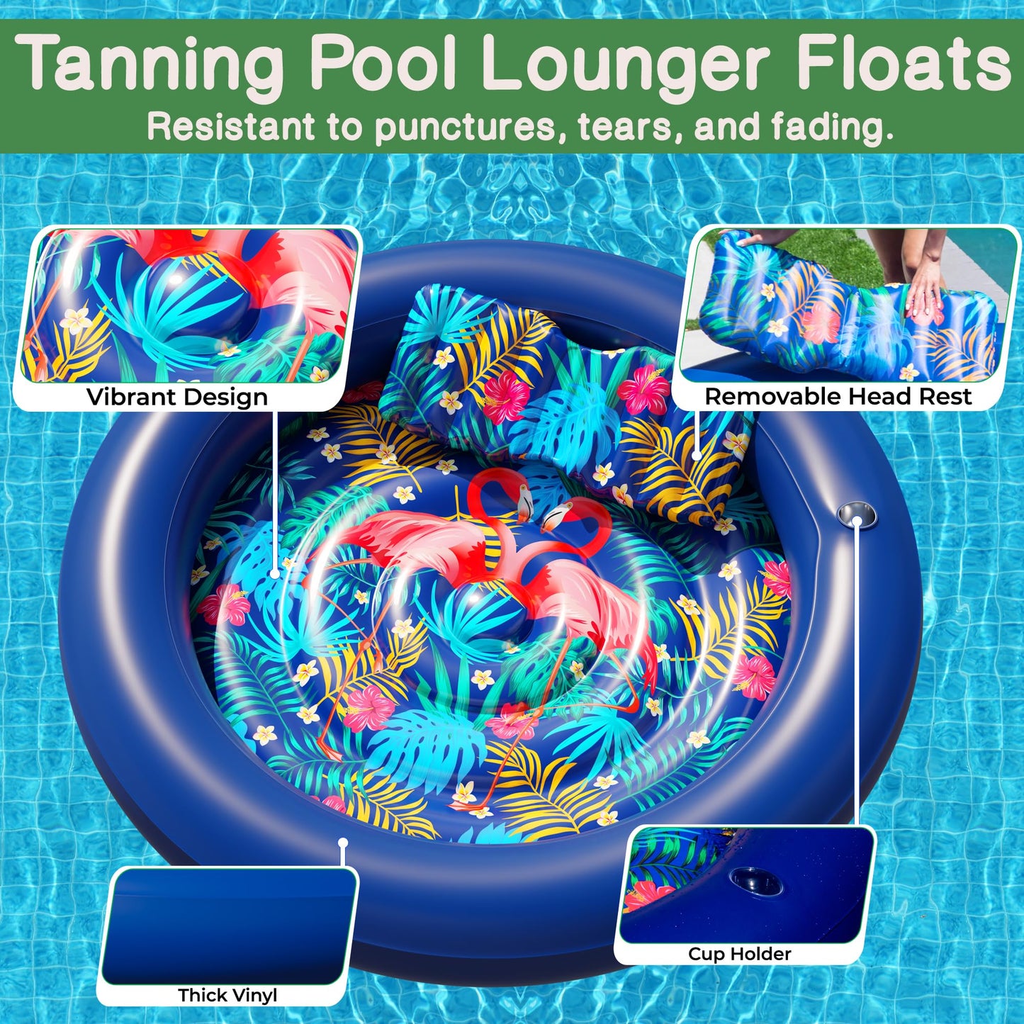 JAMBO Huge Round 76x76 Tanning Pool Lounger – All-in-One Pool Float