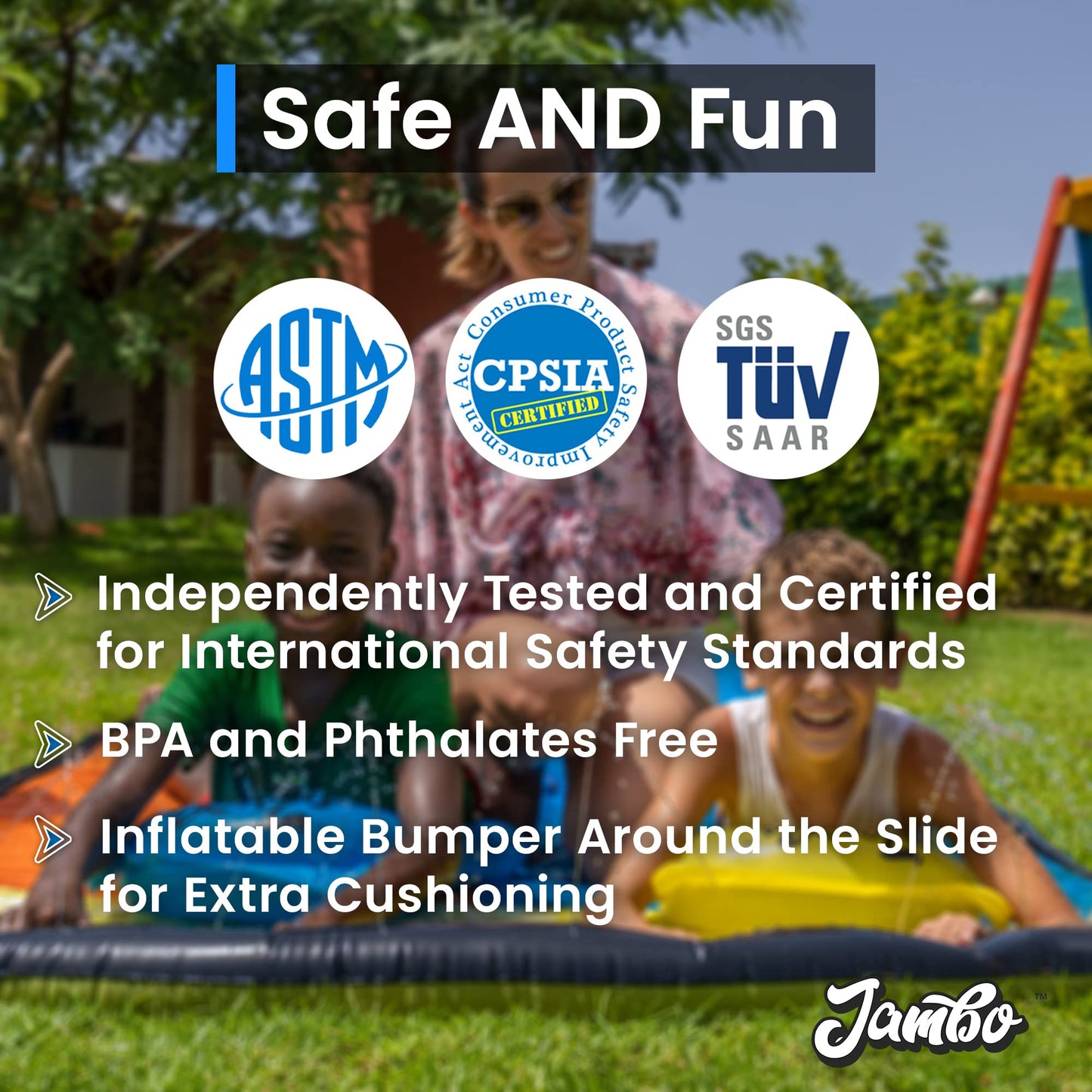 JAMBO XL Premium 20ft Slip Splash and Slide – Double Lane Water Slide with Advanced 3-Way Sprinkler System, Bodyboards Included