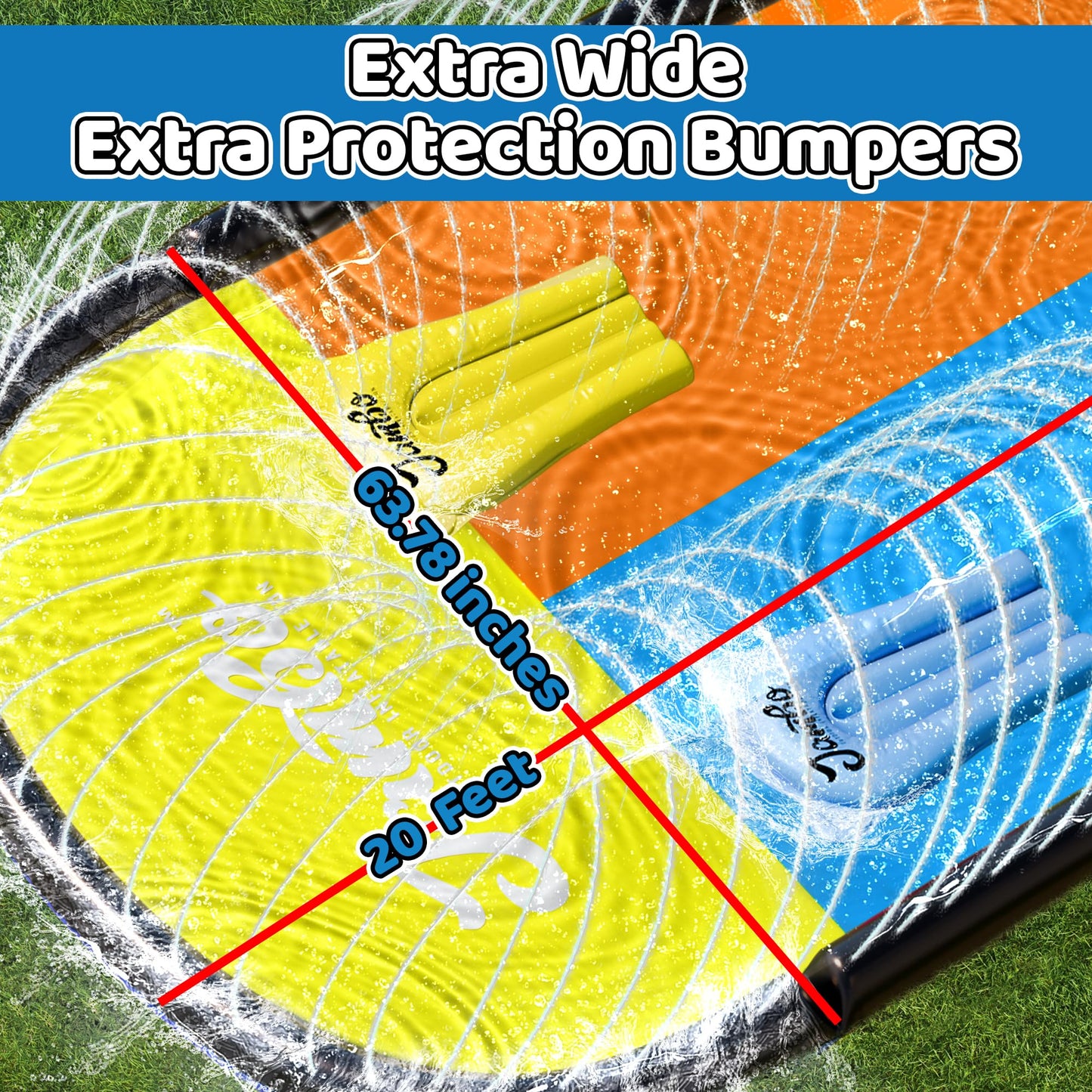 JAMBO XL Premium 20ft Slip Splash and Slide – Double Lane Water Slide with Advanced 3-Way Sprinkler System, Bodyboards Included