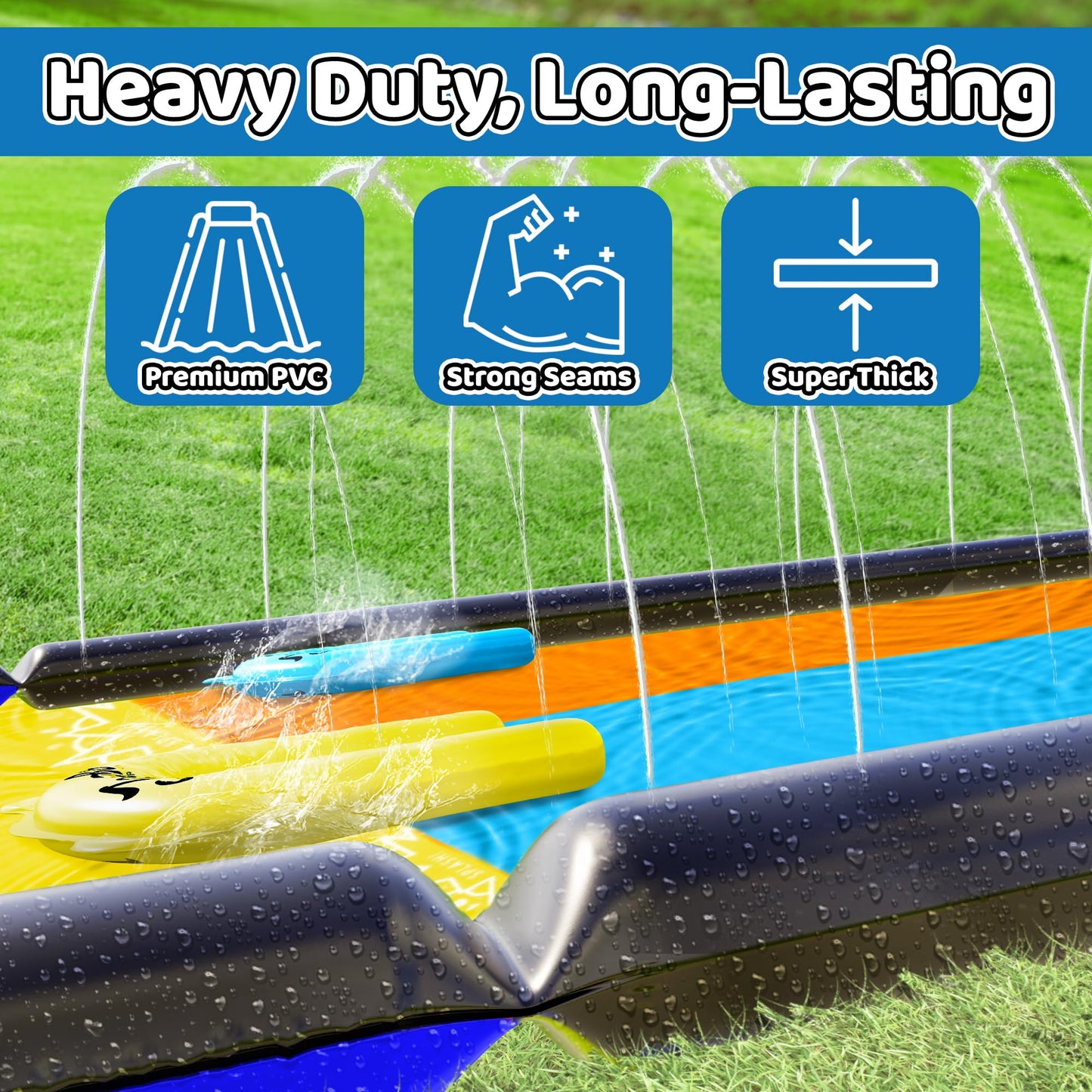 JAMBO XL Premium 20ft Slip Splash and Slide – Double Lane Water Slide with Advanced 3-Way Sprinkler System, Bodyboards Included