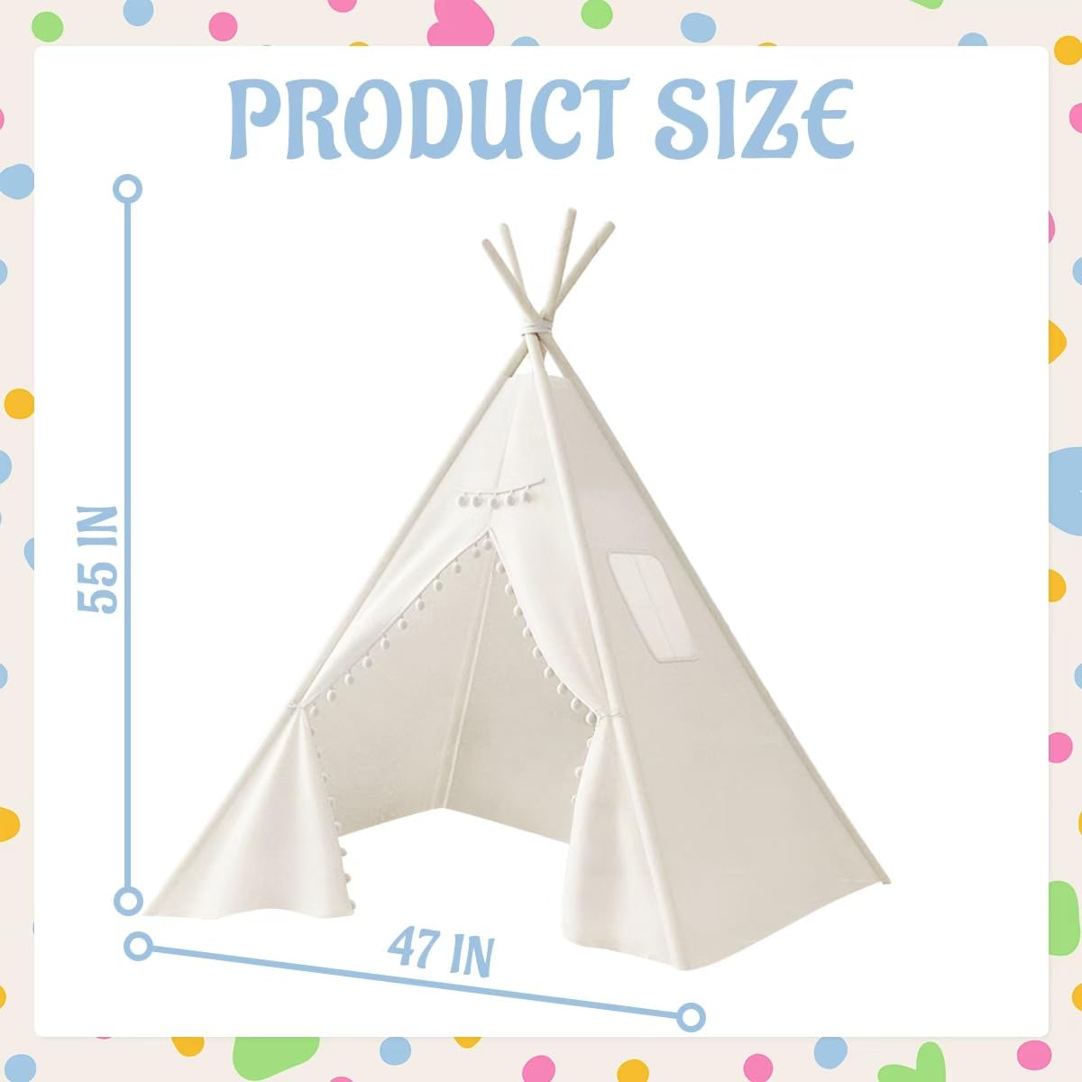 Jamceoceo 4-Piece Kids Teepee Tents – Washable, Collapsible Bohemian Sleepover Tents (White)