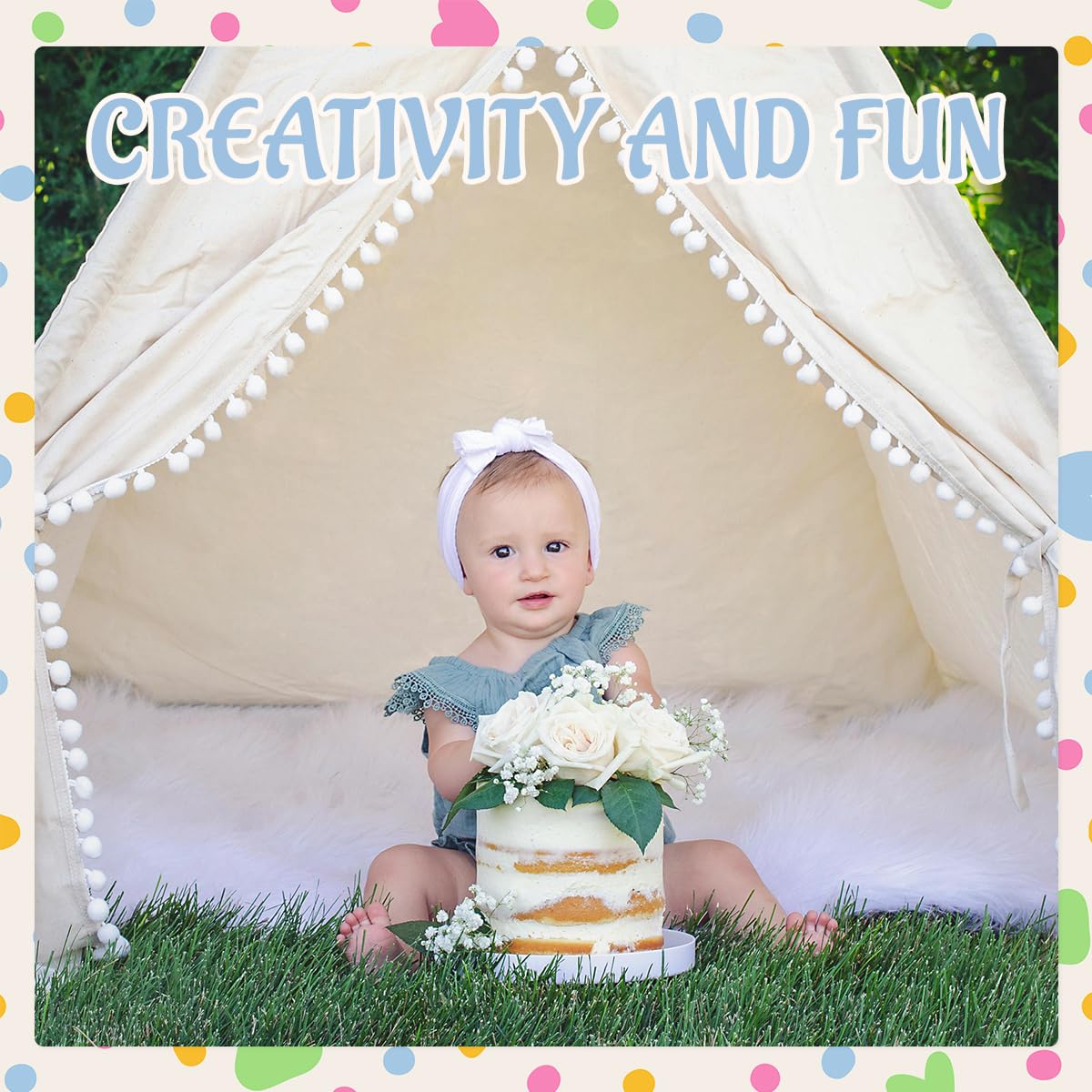 Jamceoceo 4-Piece Kids Teepee Tents – Washable, Collapsible Bohemian Sleepover Tents (White)