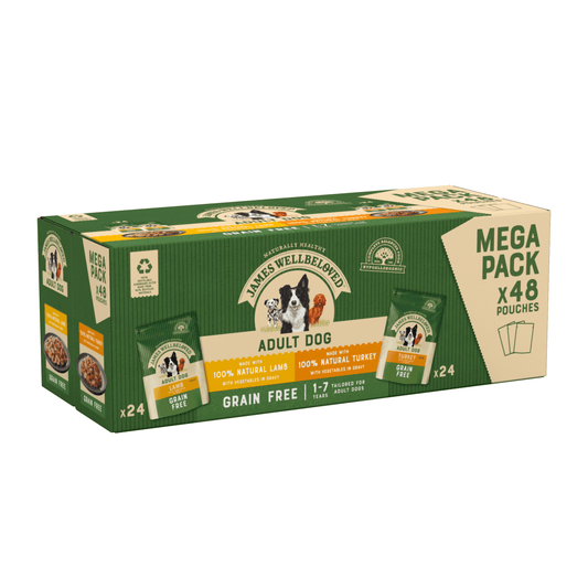 James Wellbeloved Dog Adult Grain-free Turkey/Lamb Pouches 48x100g