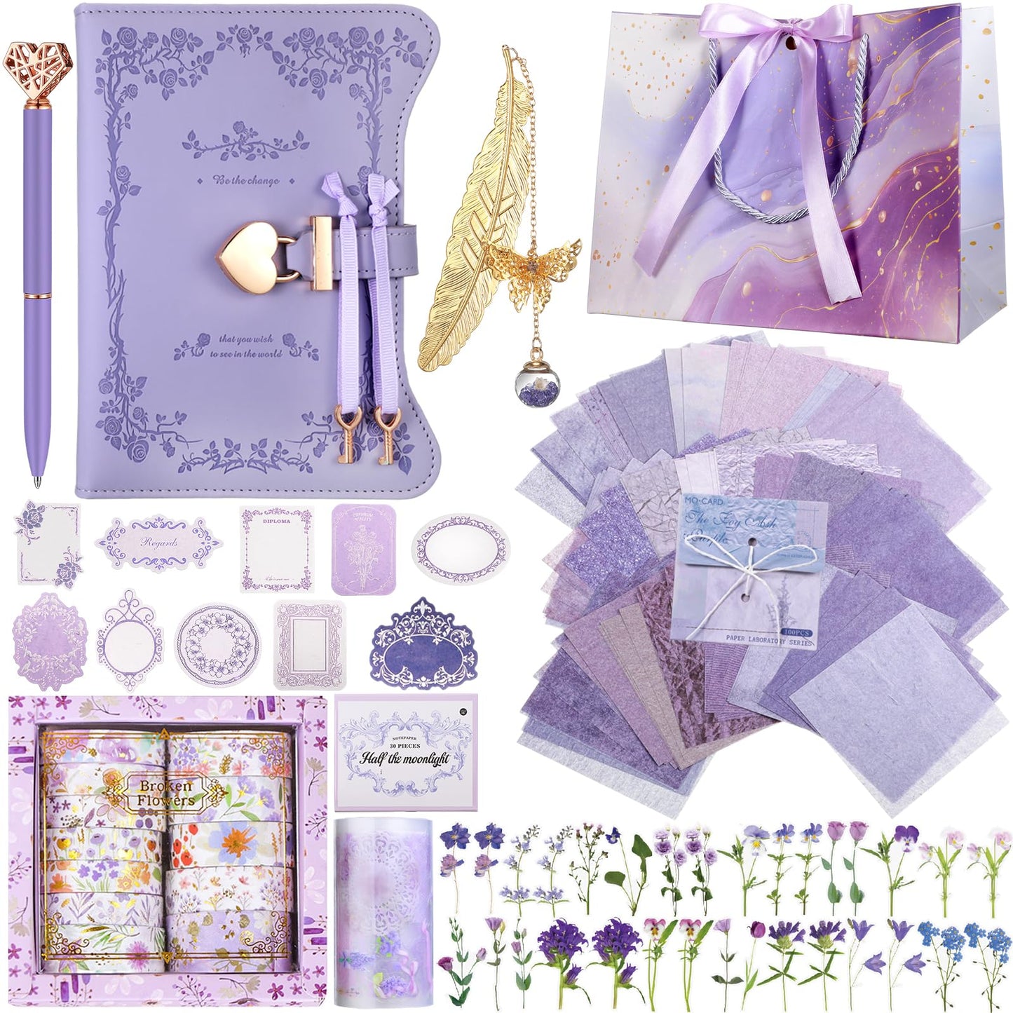 Janlaugh DIY Journal Diary with Lock – Creative Scrapbook Kit (Purple, Bright)
