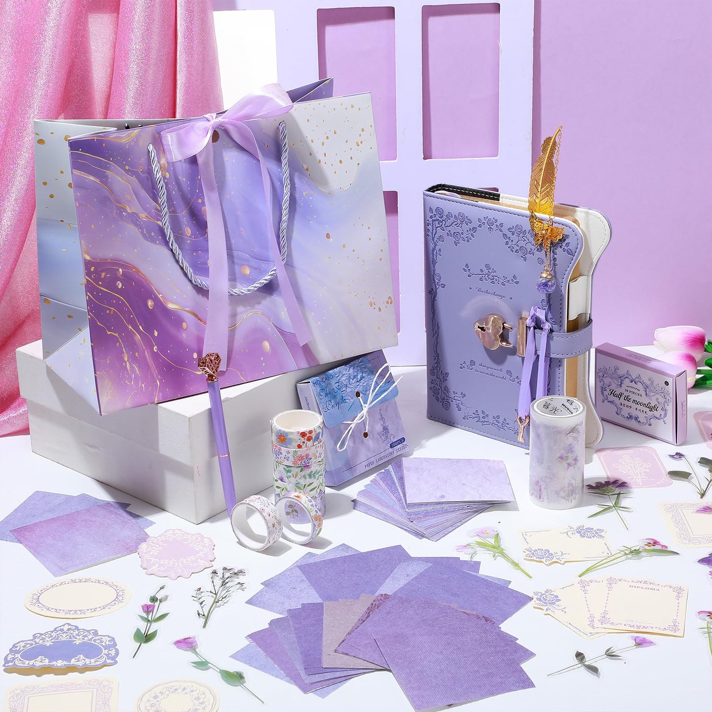 Janlaugh DIY Journal Diary with Lock – Creative Scrapbook Kit (Purple, Bright)