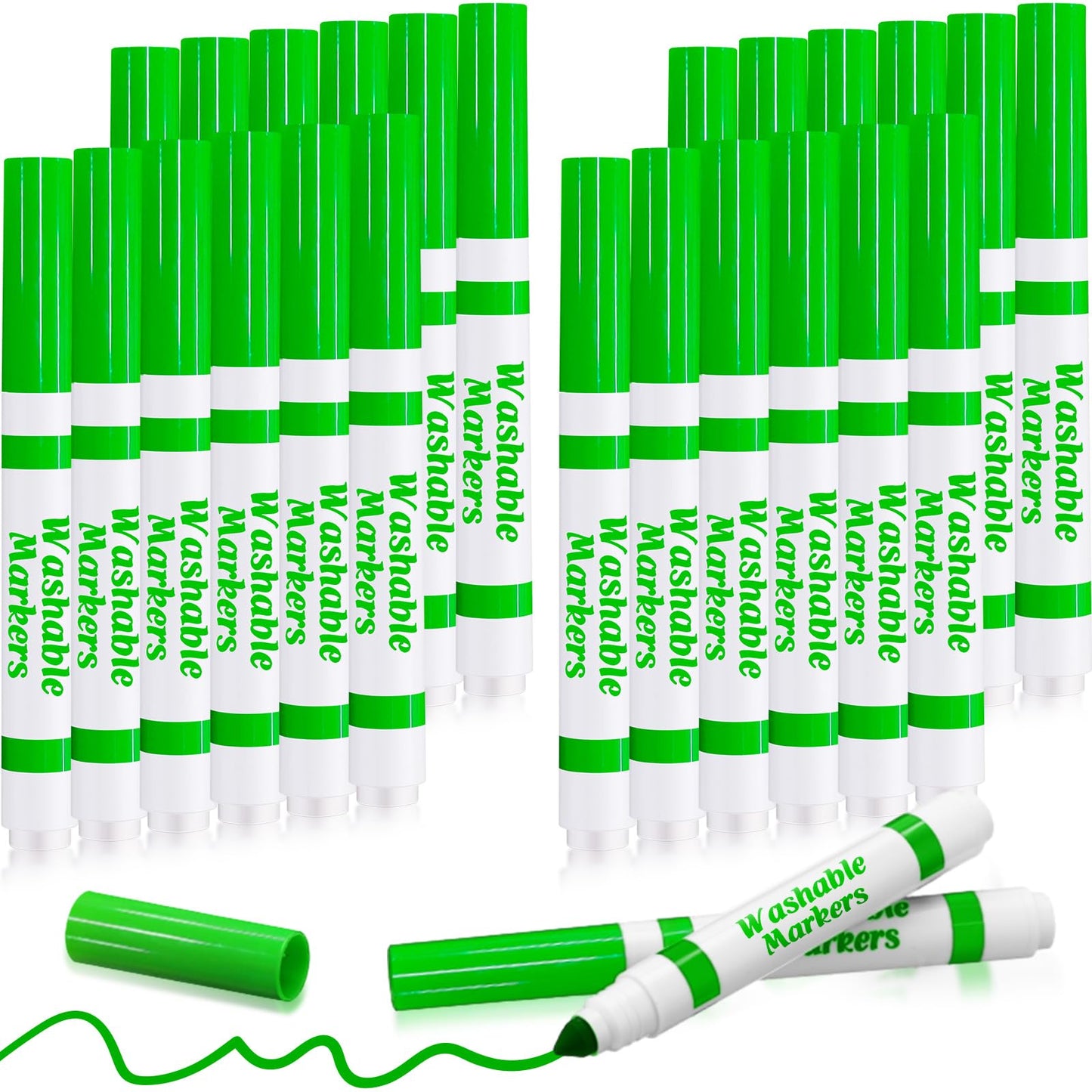 Jamlaugh 24 Pcs Light Green Washable Markers | Broad Conical Tip for Kids & Classrooms