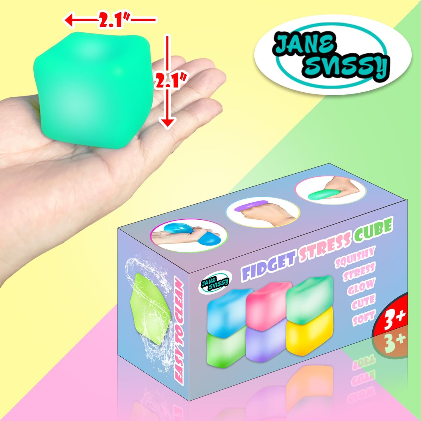 JANESVISSY 2Pcs Glow Stress Cube – Translucent Green & Blue Fidget Toys