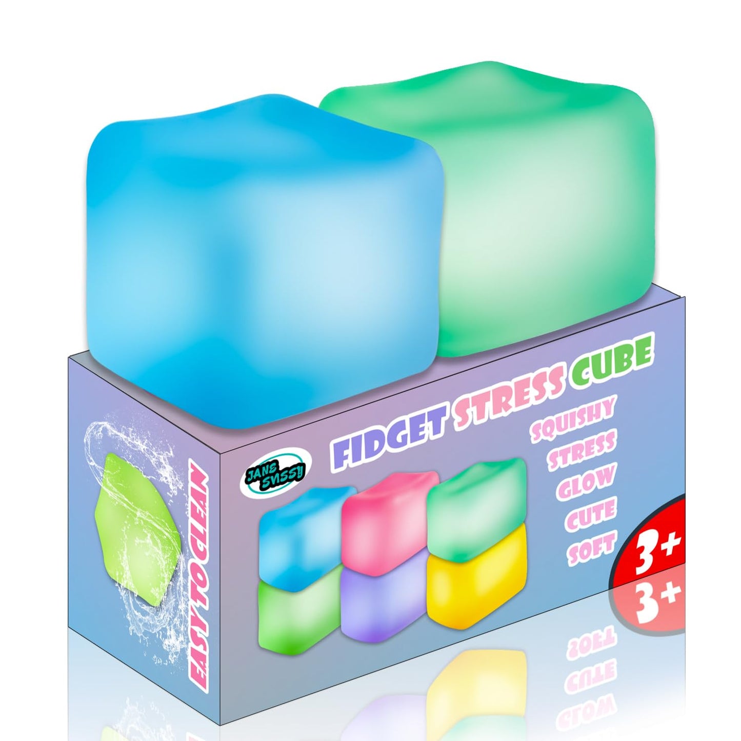 JANESVISSY 2Pcs Glow Stress Cube – Translucent Green & Blue Fidget Toys