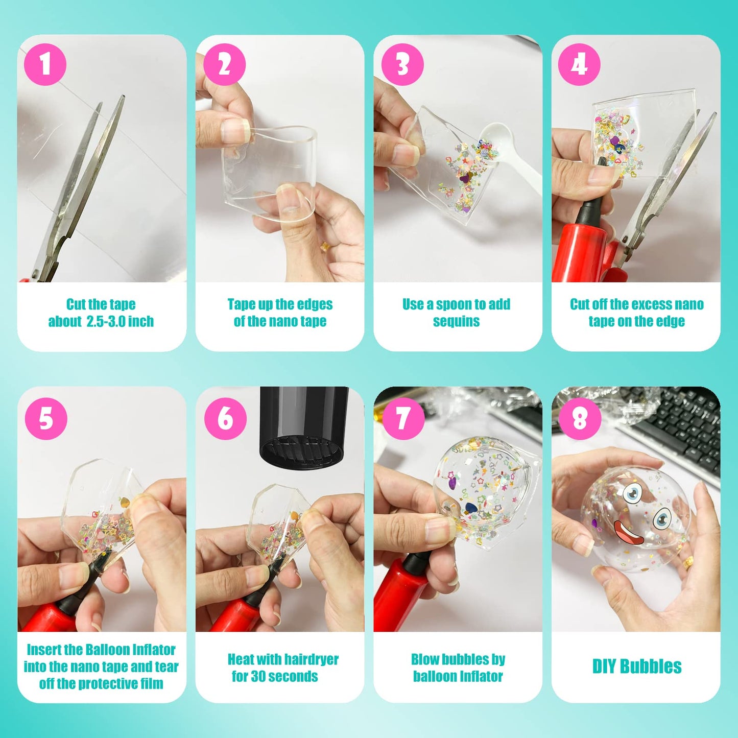 JANESVISSY Nano Tape Bubble Kit – Creative DIY Bubble Craft for Kids 8+, Two Tape Sizes Included
