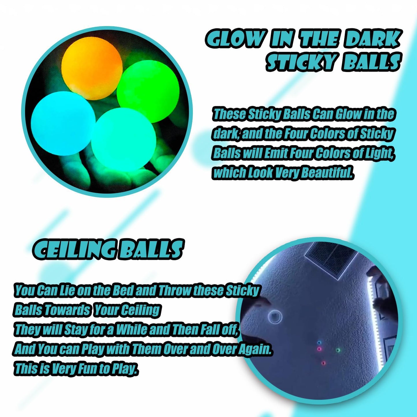 JANESVISSY Lumi Balls – Glow-in-the-Dark Ceiling Sticky Balls (4Pcs) for Play