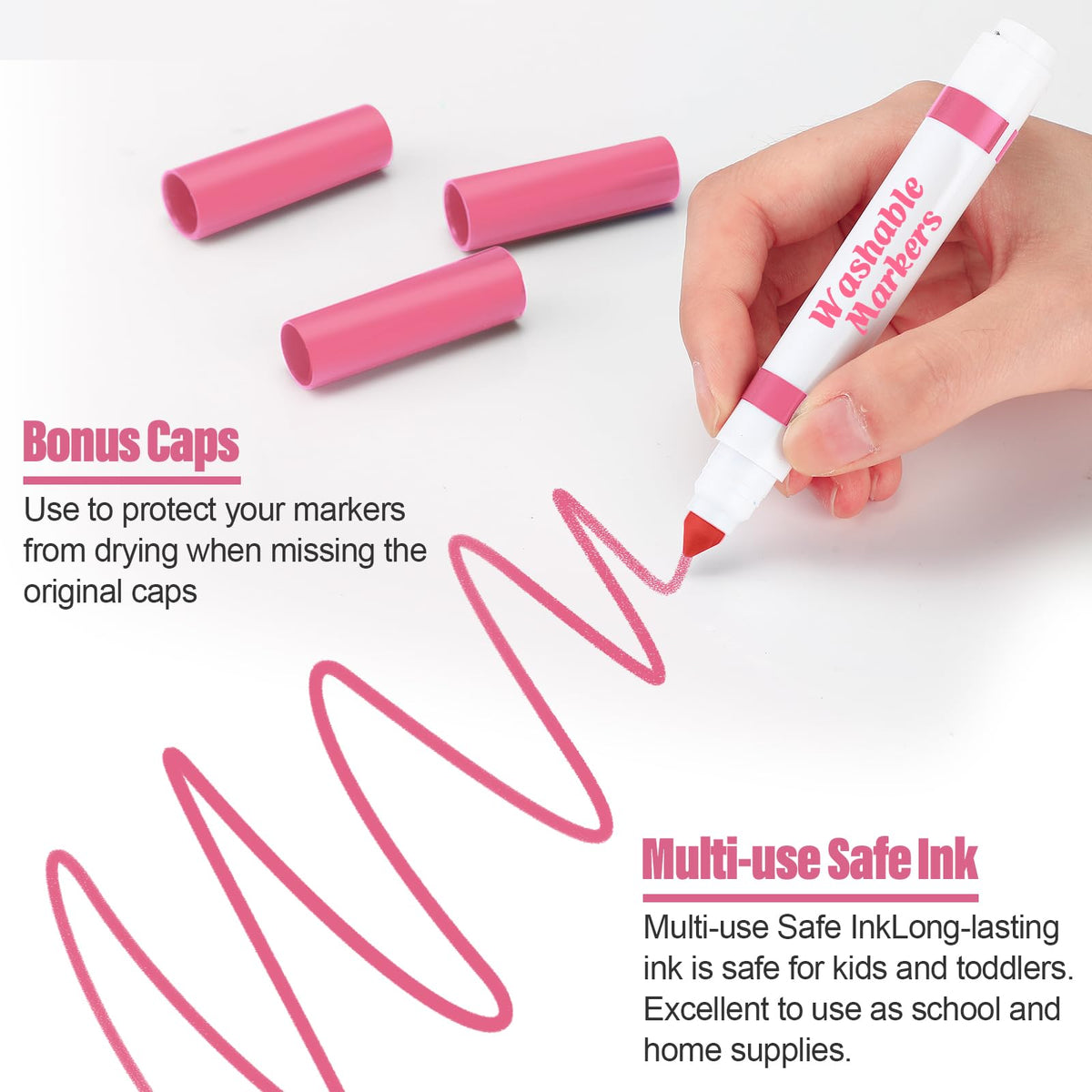 Janjaugh 36 Pink Washable Markers – Bulk Set with Broad Conical Tips for Kids