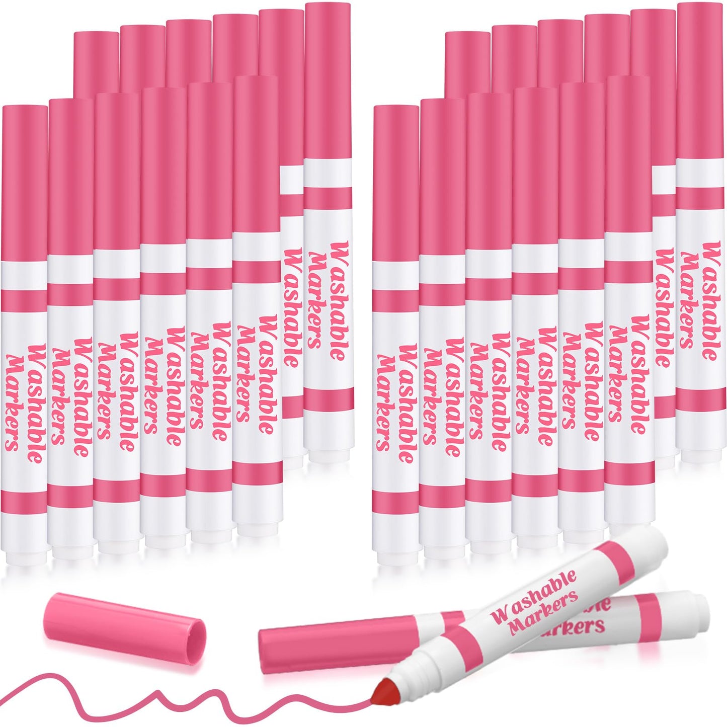 Janlaugh 24 Pcs Washable Markers Bulk – Light Pink Broad Line Conical Tip for Kids, Classrooms, and Crafts