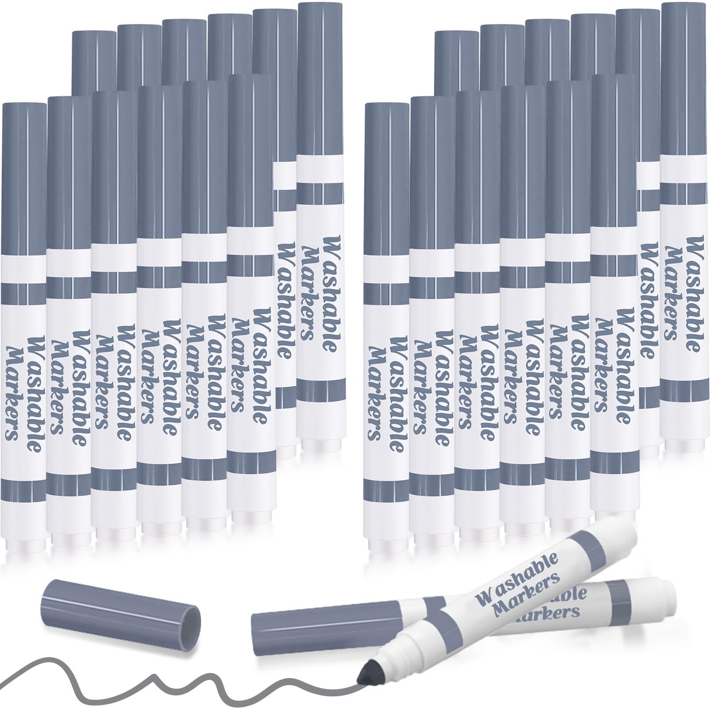 Janlaugh 24 Pcs Washable Gray Markers — Broad Line Conical Tip for Kids & Classrooms
