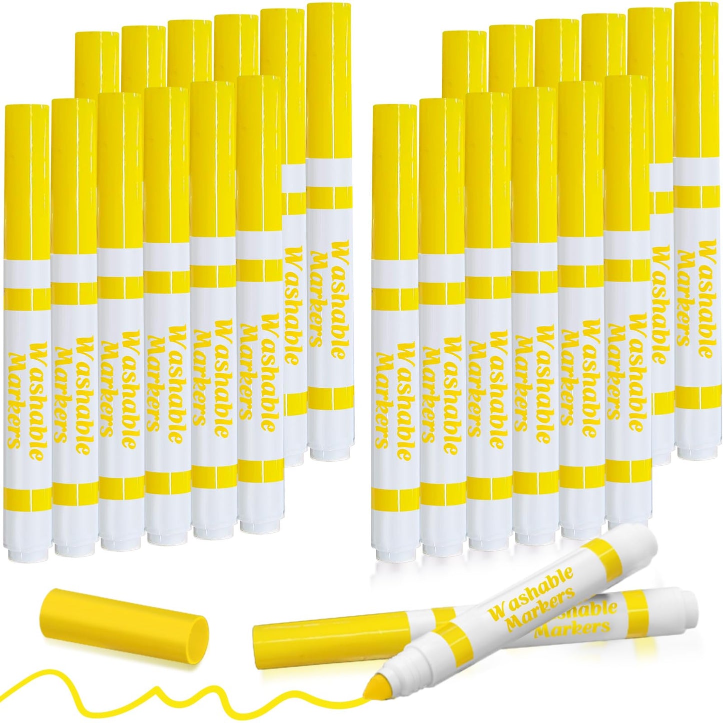 Janlaugh 24 Pcs Washable Markers Bulk – Yellow Conical Tip Broad Line Markers for Kids, Classroom & DIY Projects