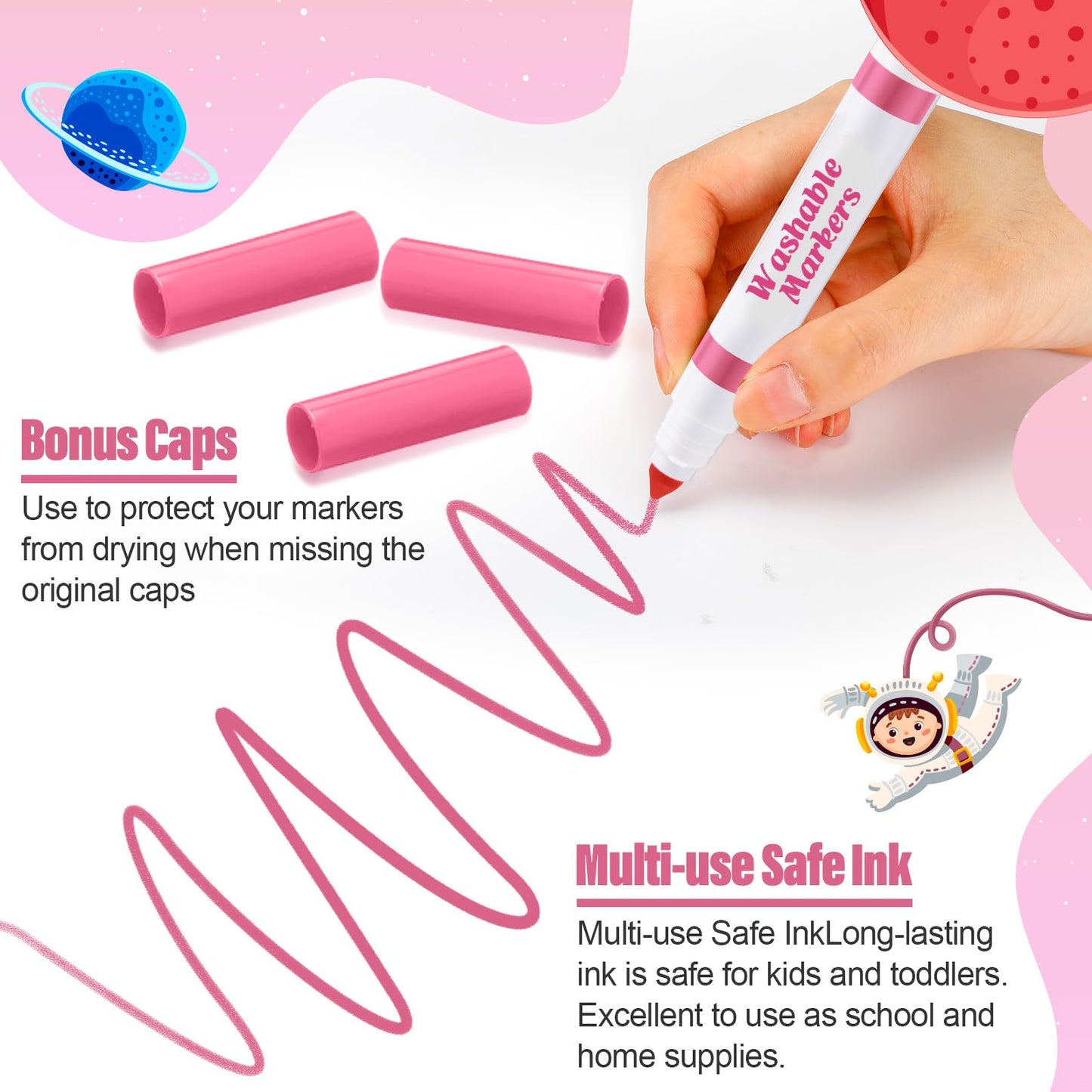 Janlaugh 24 Pcs Washable Markers Bulk – Light Pink Broad Line Conical Tip for Kids, Classrooms, and Crafts