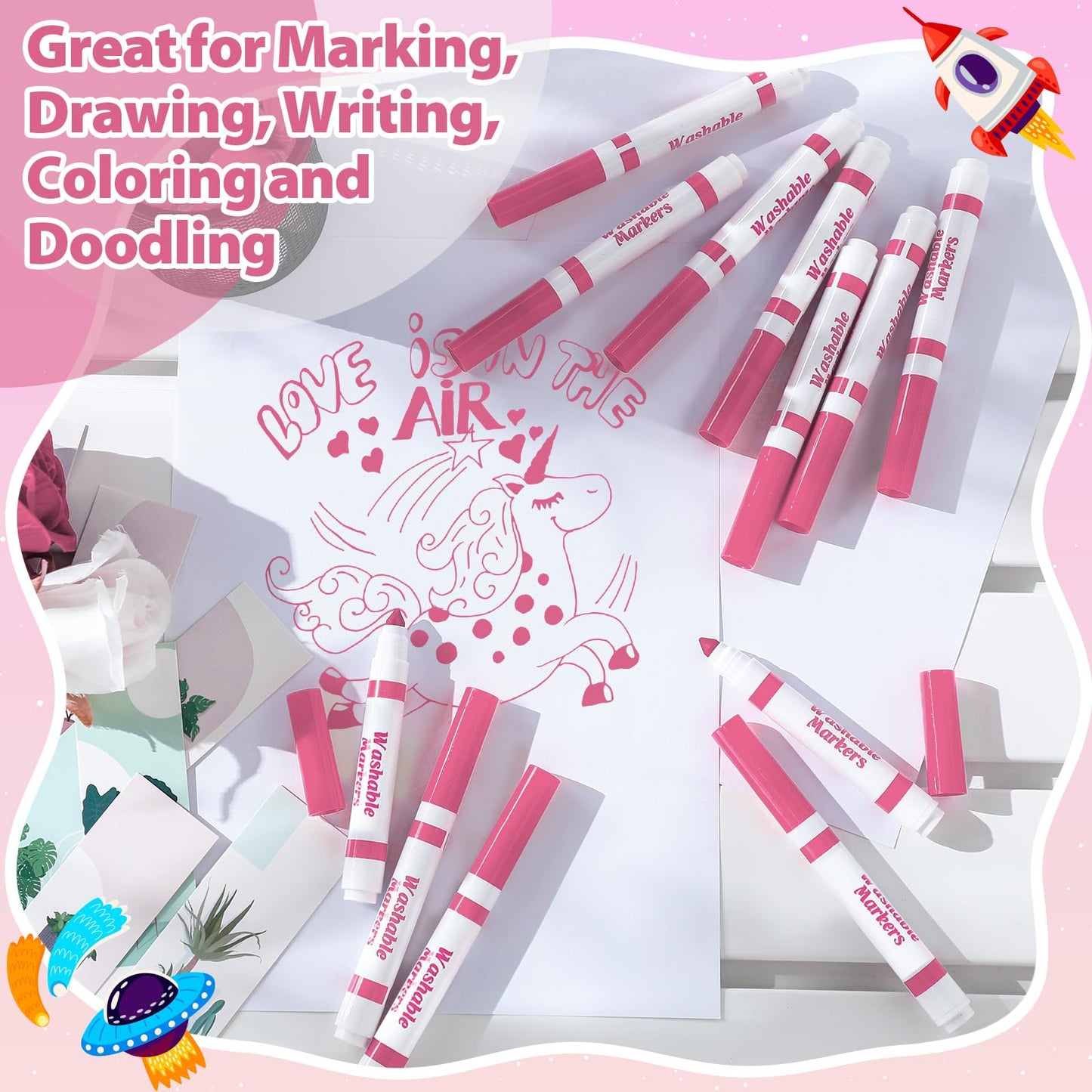 Janlaugh 24 Pcs Washable Markers Bulk – Light Pink Broad Line Conical Tip for Kids, Classrooms, and Crafts