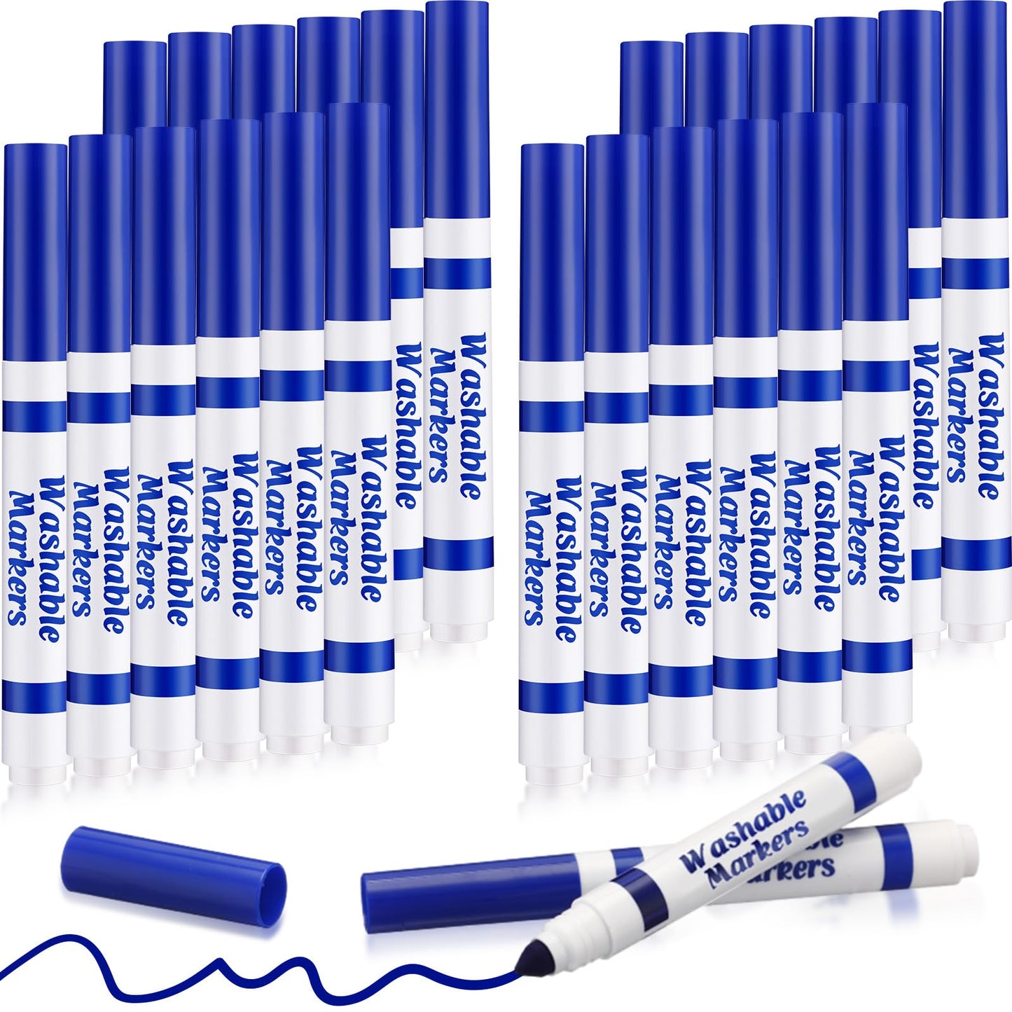 Janlaugh 24 Pcs Washable Markers Bulk Blue Broad Line Conical Tip