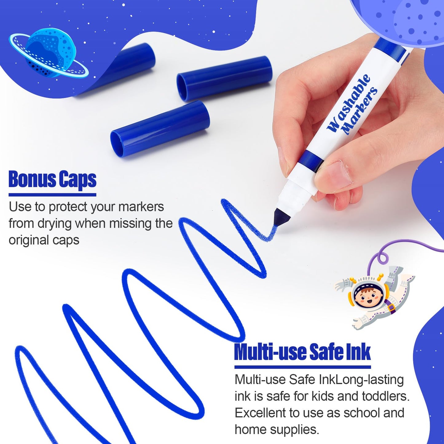 Janlaugh 24 Pcs Washable Markers Bulk Blue Broad Line Conical Tip