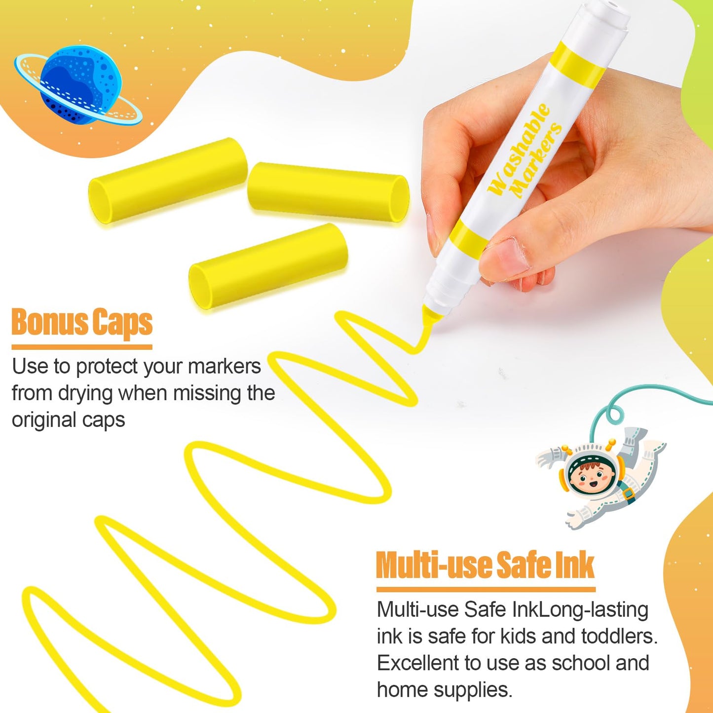 Janlaugh 24 Pcs Washable Markers Bulk – Yellow Conical Tip Broad Line Markers for Kids, Classroom & DIY Projects