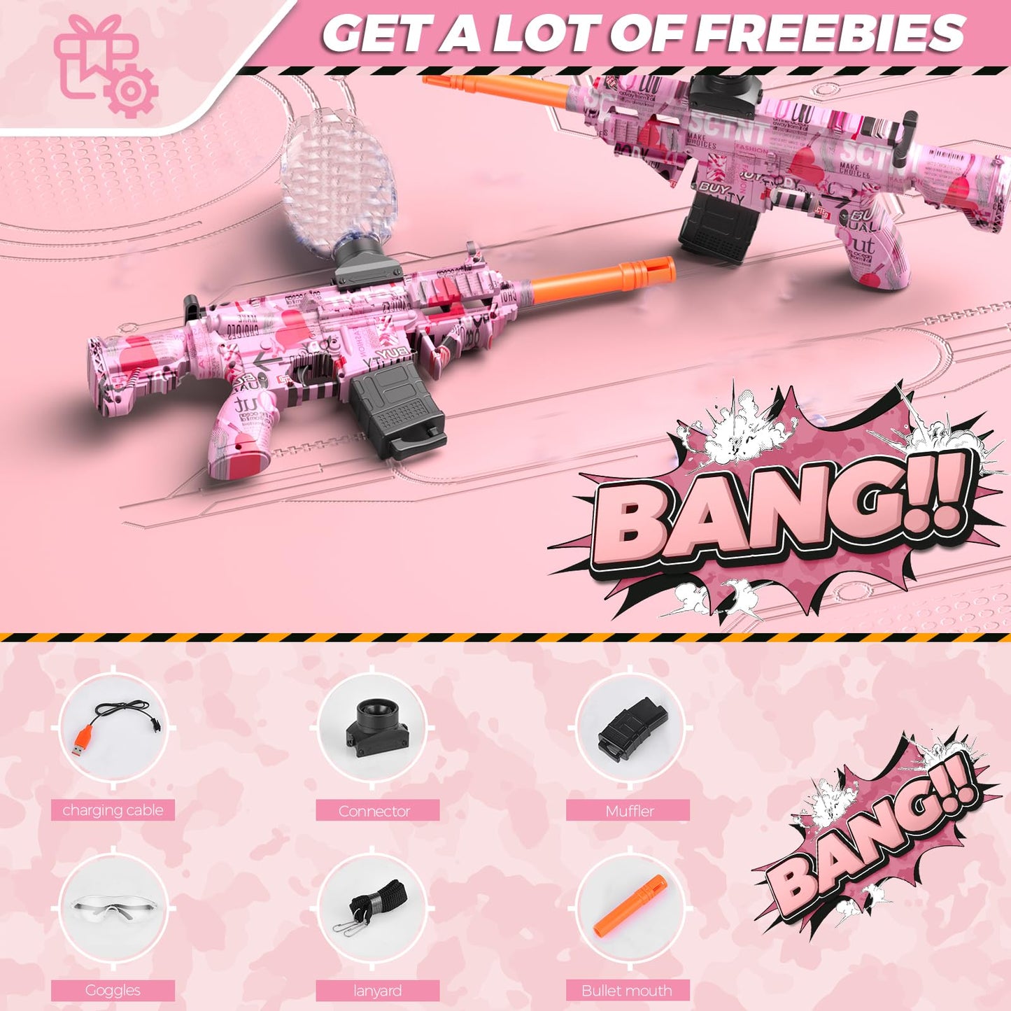 JANNIRESS Electric Gel Ball Blaster Pink – Eco-Friendly Auto Splatter Ball Toy for Outdoor Play