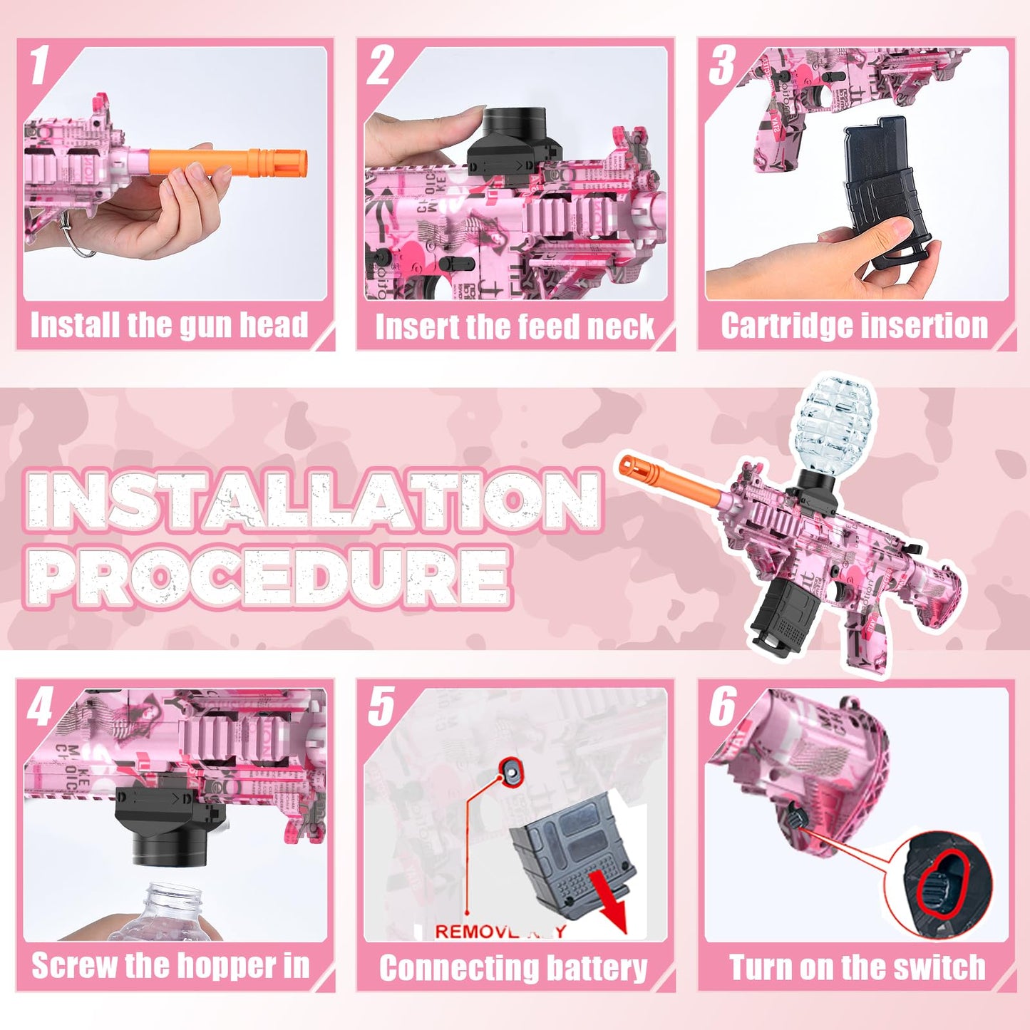 JANNIRESS Electric Gel Ball Blaster Pink – Eco-Friendly Auto Splatter Ball Toy for Outdoor Play