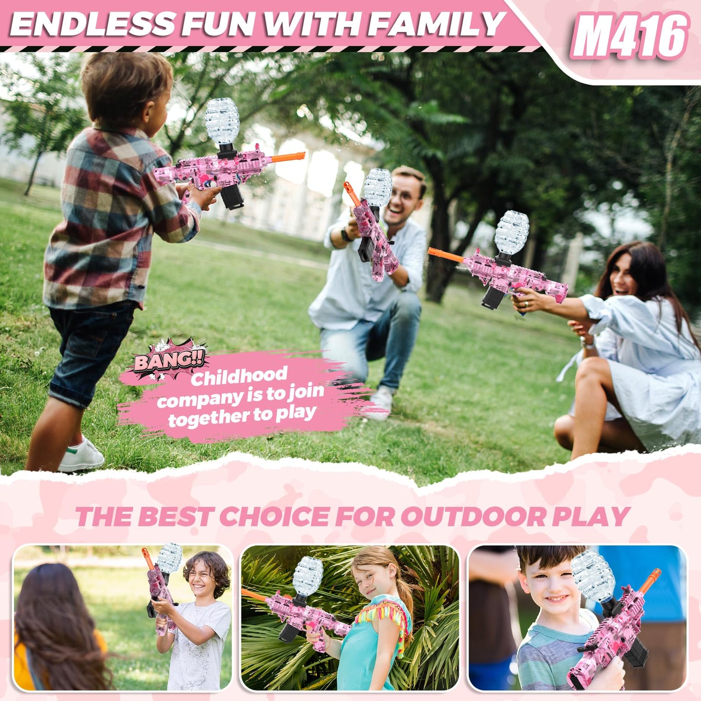 JANNIRESS Electric Gel Ball Blaster Pink – Eco-Friendly Auto Splatter Ball Toy for Outdoor Play