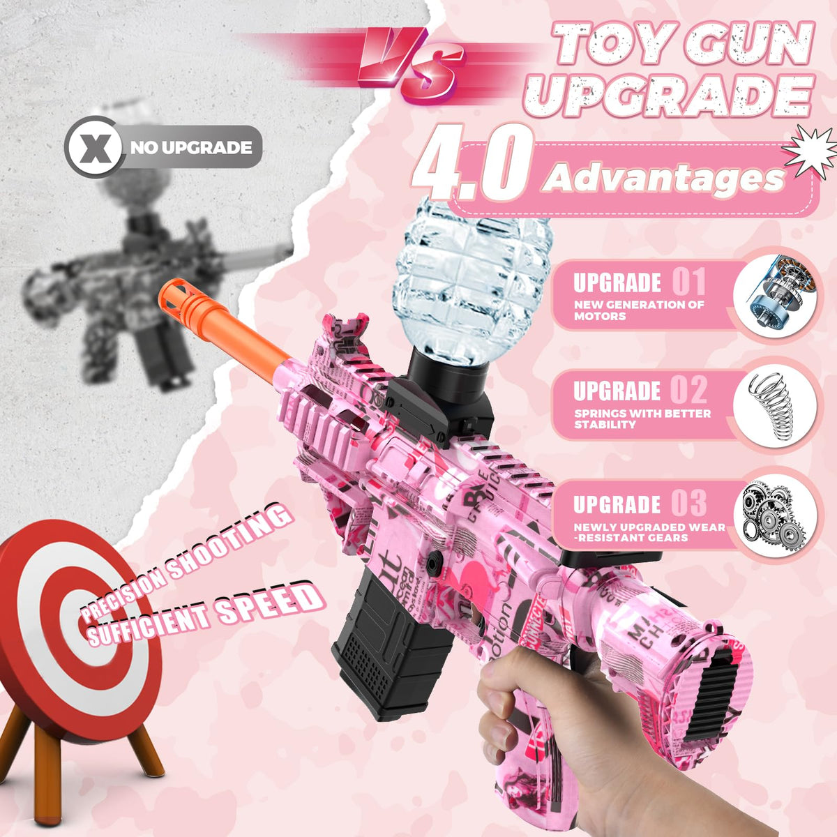 JANNIRESS Electric Gel Ball Blaster Pink – Eco-Friendly Auto Splatter Ball Toy for Outdoor Play