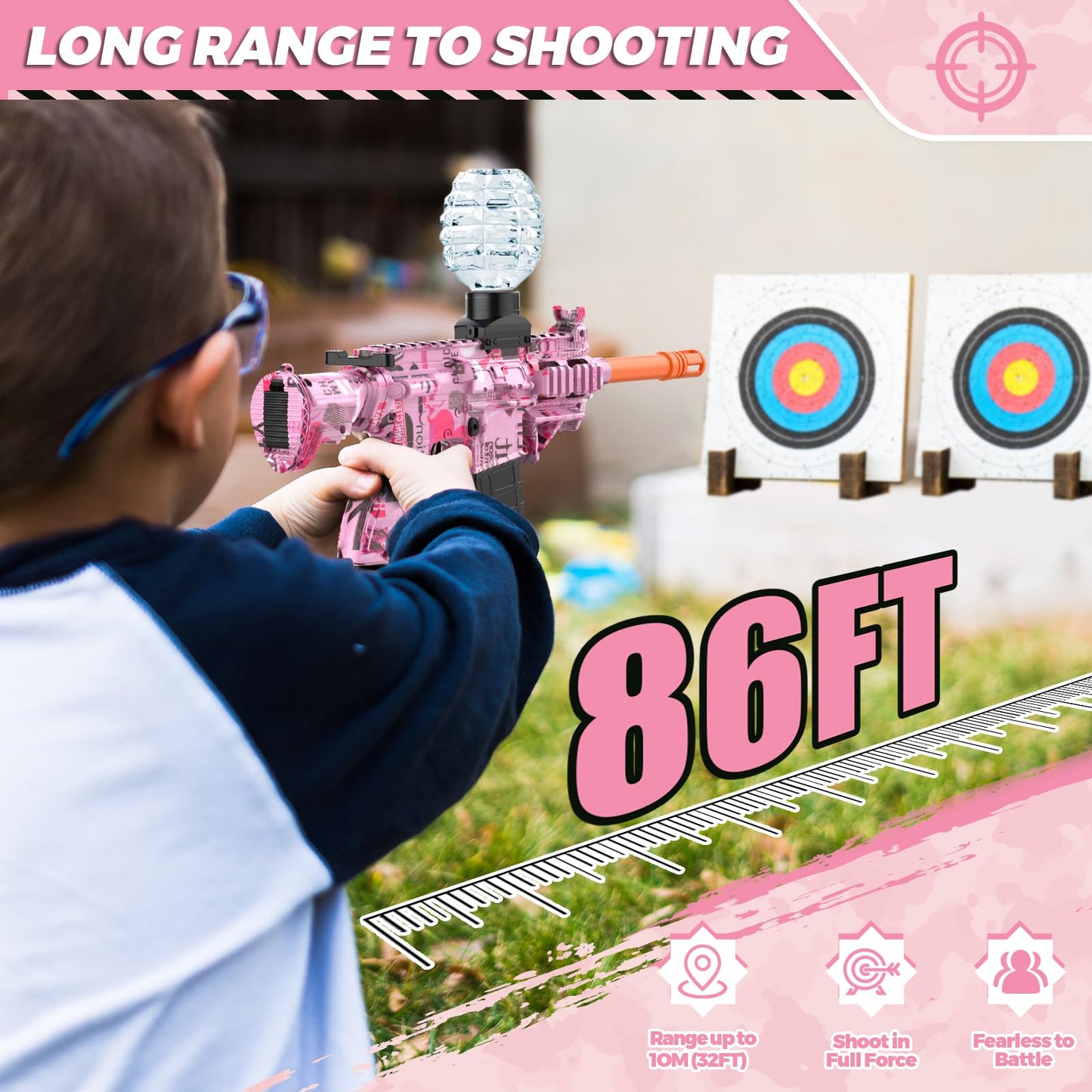 JANNIRESS Electric Gel Ball Blaster Pink – Eco-Friendly Auto Splatter Ball Toy for Outdoor Play