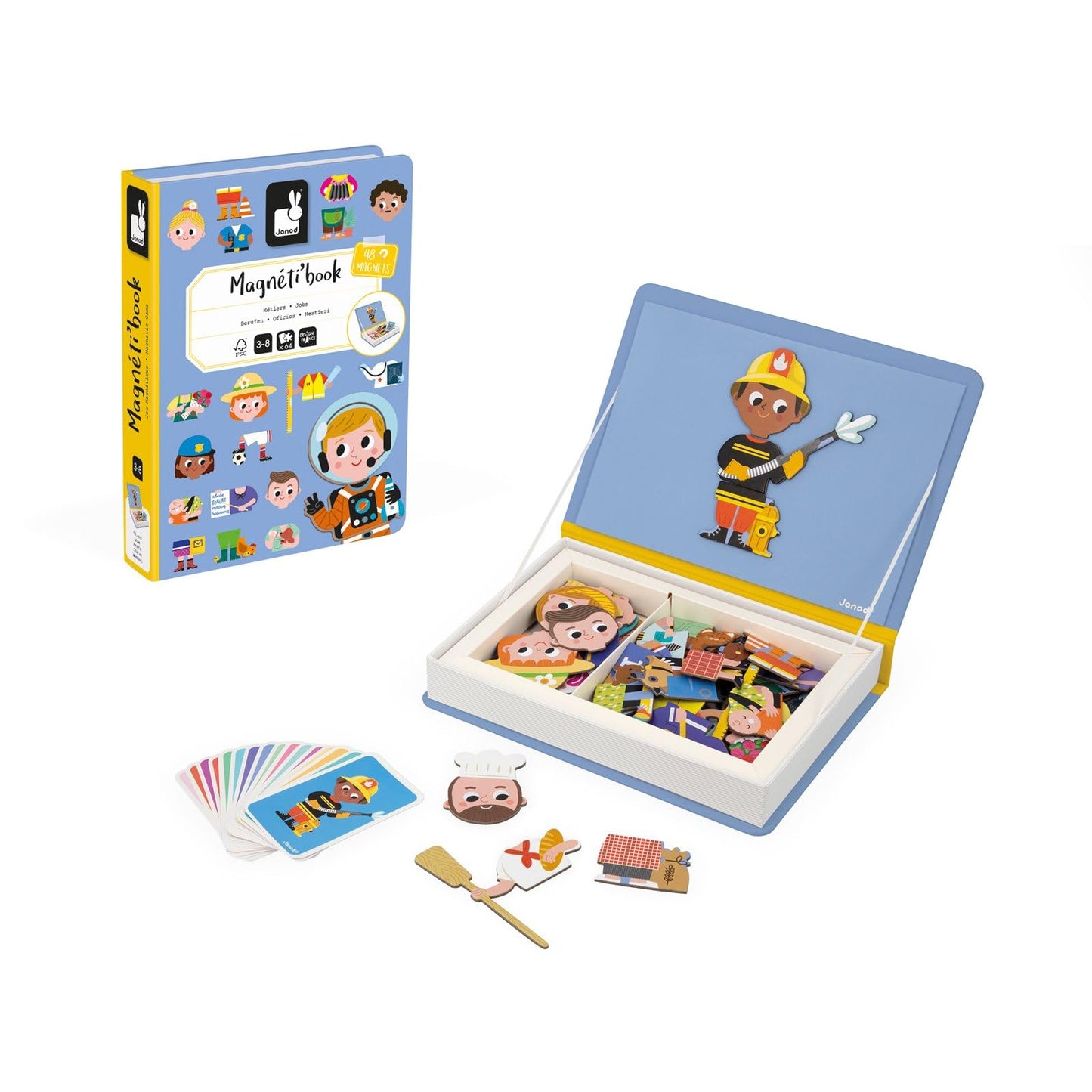 Janod Magnéti'Book Métiers – Magnetic Educational Game for Kids 3+ | 48 Magnets + 16 Model Cards