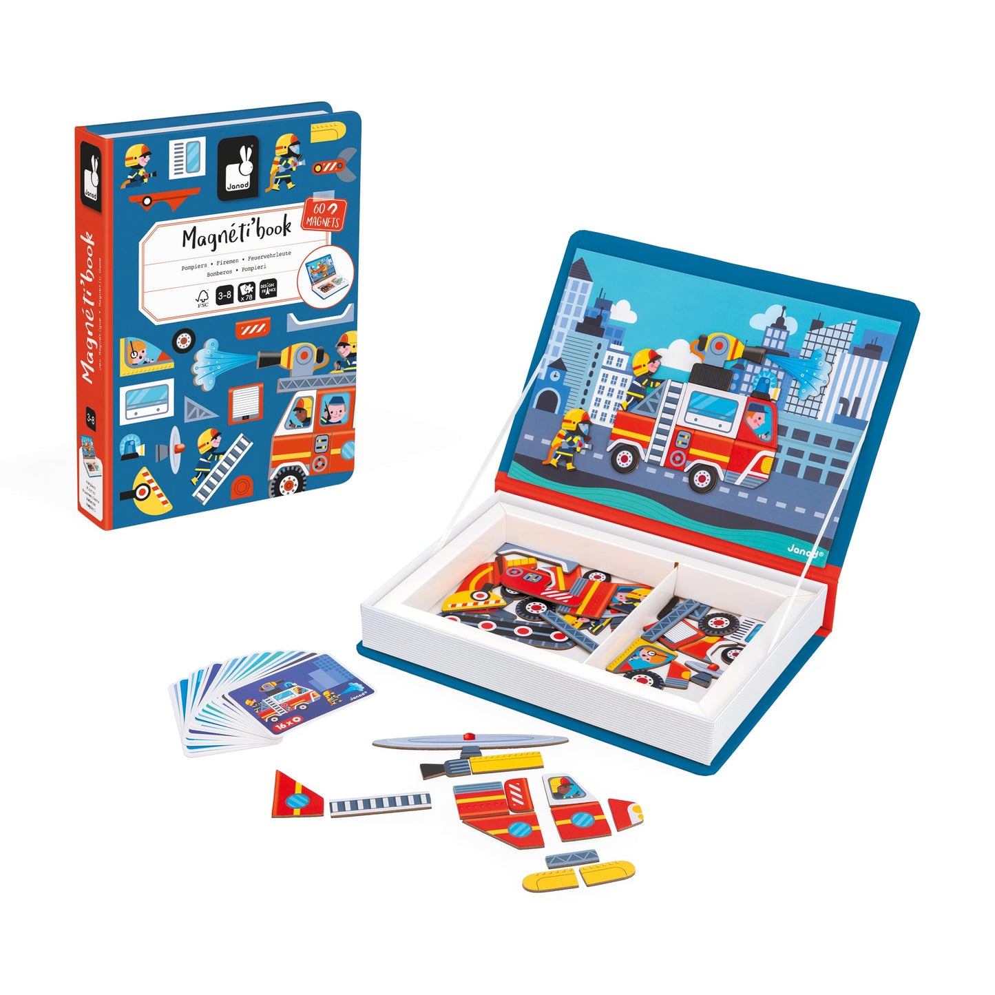 Janod Magnéti'Book Firefighters – Magnetic Educational Game for Kids 3+ | 60 Magnets, 18 Models