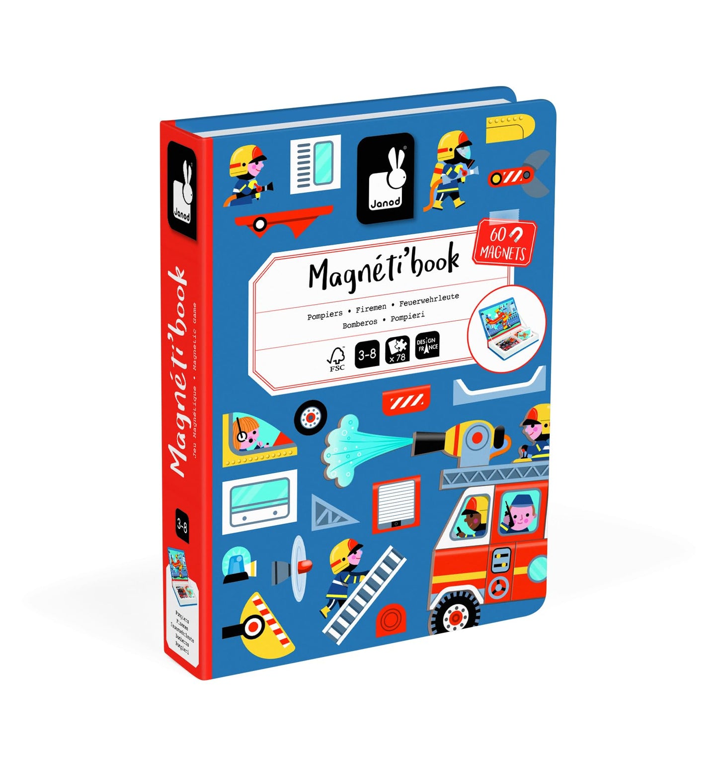 Janod Magnéti'Book Firefighters – Magnetic Educational Game for Kids 3+ | 60 Magnets, 18 Models