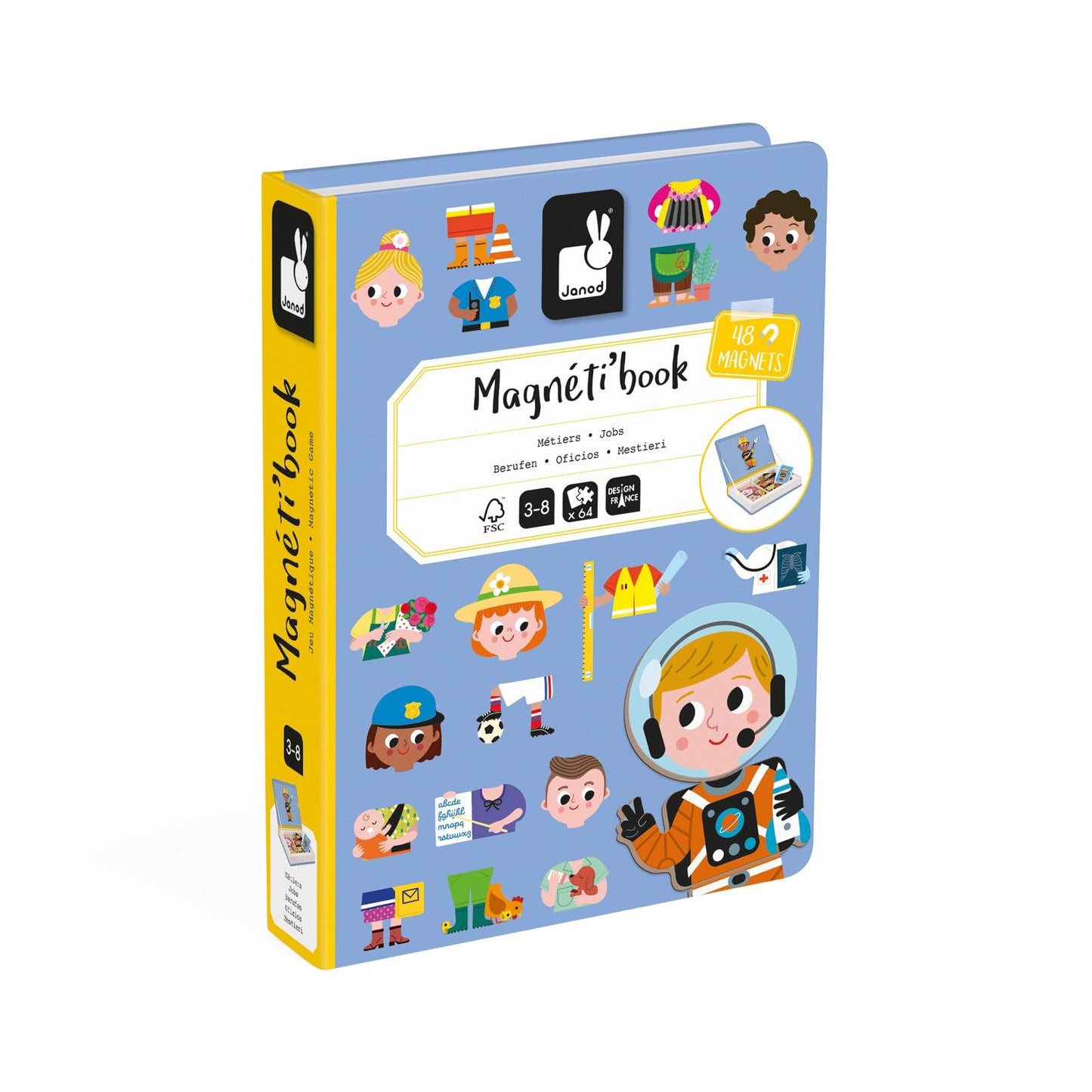Janod Magnéti'Book Métiers – Magnetic Educational Game for Kids 3+ | 48 Magnets + 16 Model Cards