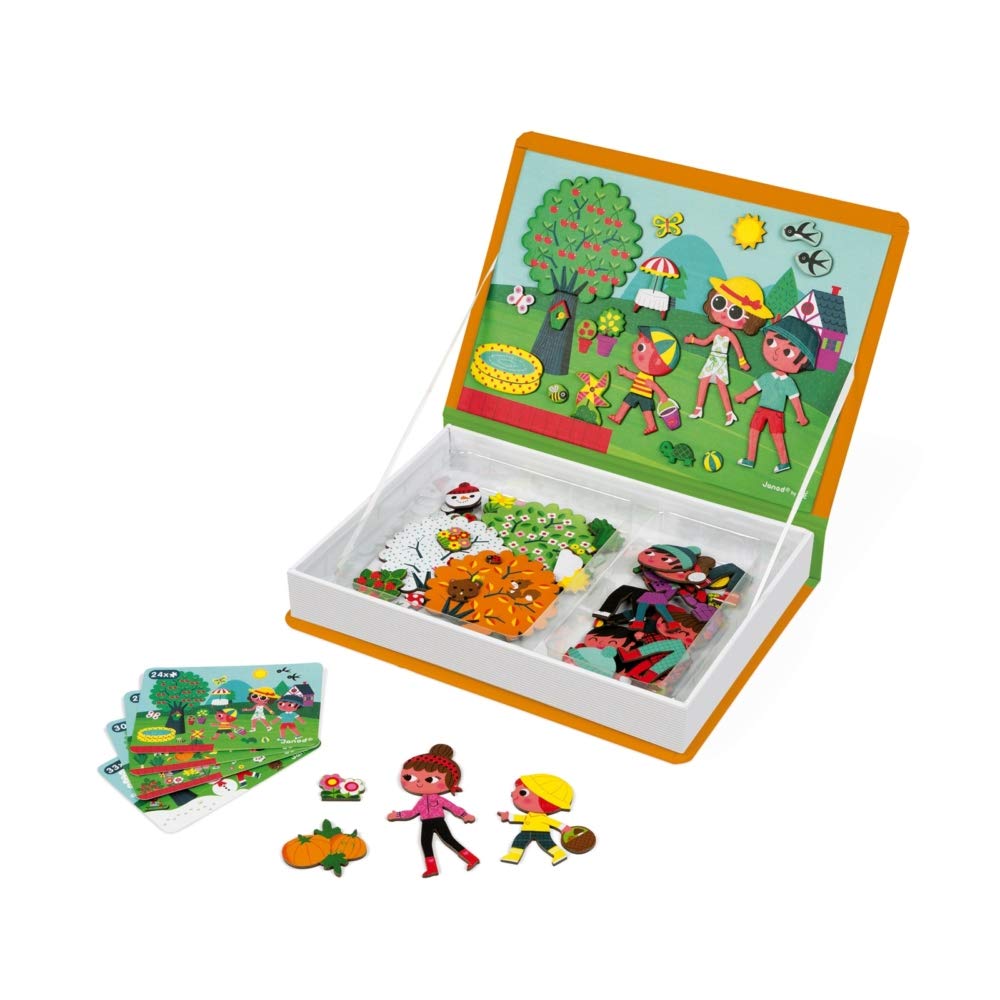Janod MagnetiBook 120-Piece Magnetic 4 Seasons Game | Travel Case Included | Ages 3+