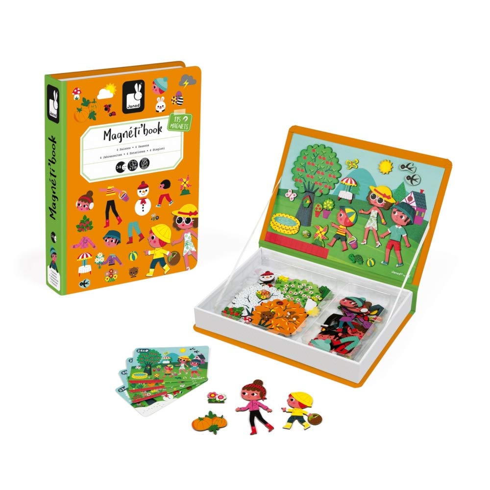 Janod MagnetiBook 120-Piece Magnetic 4 Seasons Game | Travel Case Included | Ages 3+