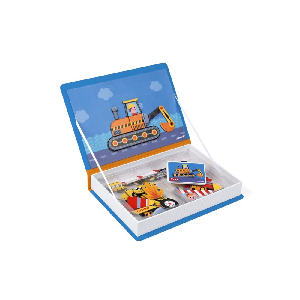 Janod MagnetiBook 69-piece Magnetic Racers Vehicle Game – Ages 3+, Build, Create & Learn